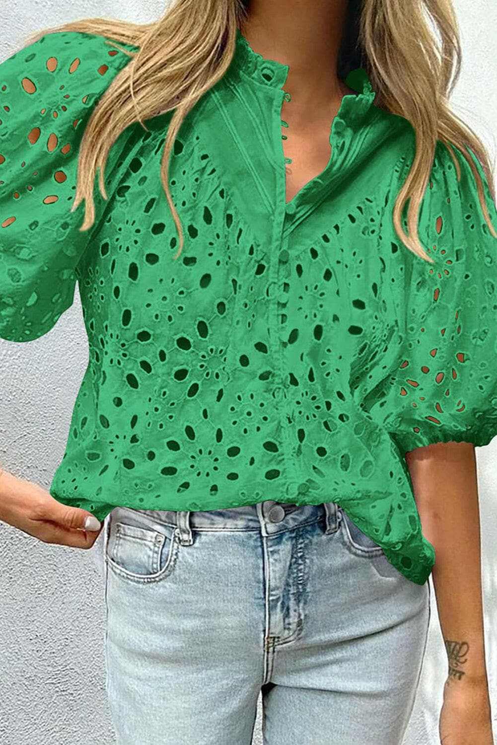 Shirts Trendsi Elegant eyelet blouse - cotton, button-up