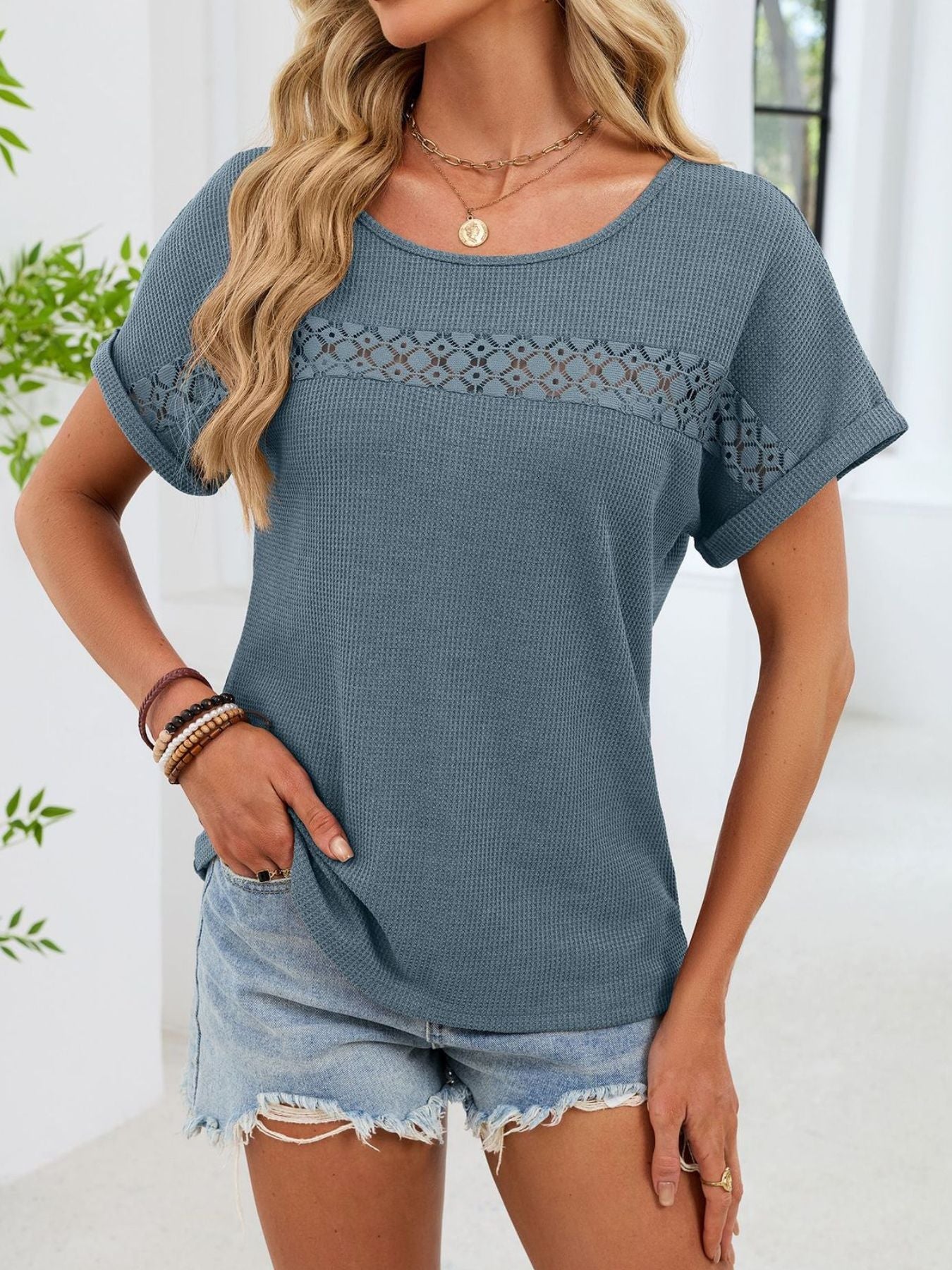 Lace Trim Short Sleeve T Shirt