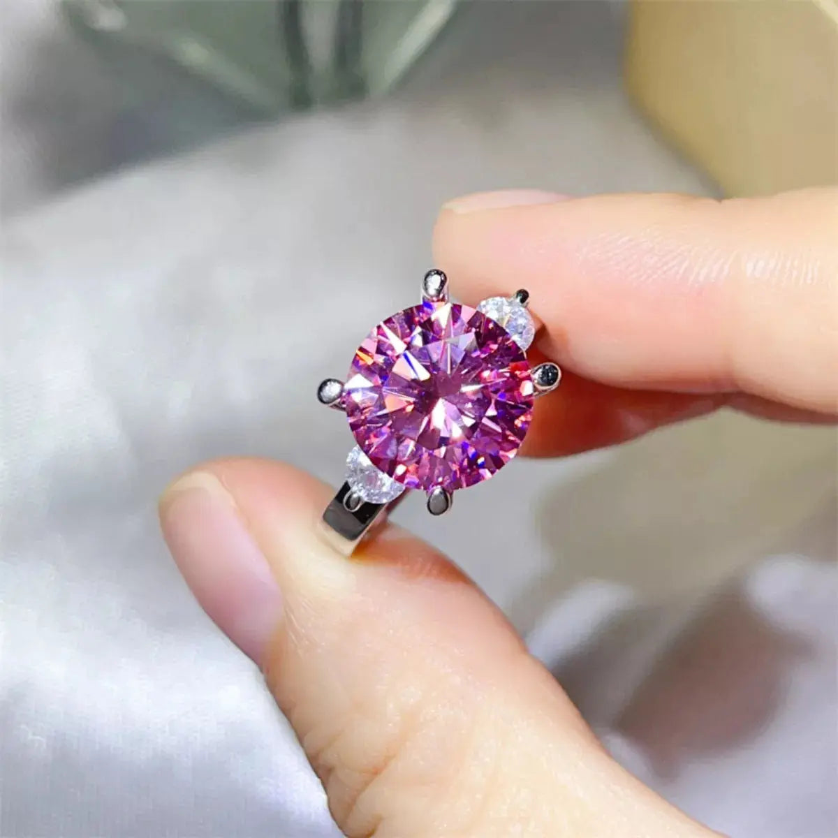 925 Sterling Silver Pink 5 Carat Moissanite Ring