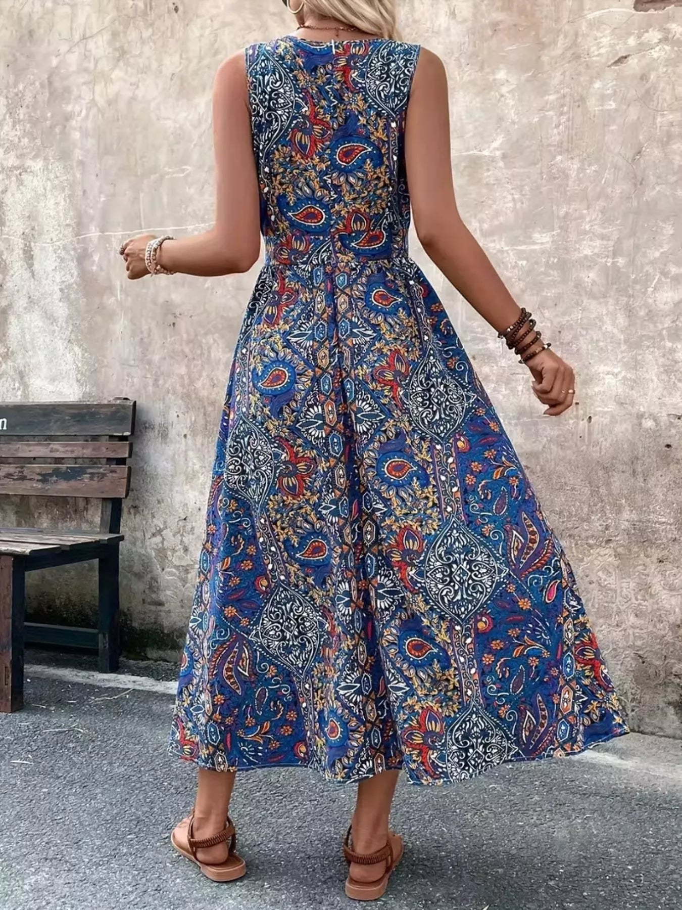 Paisley Print Sleeveless Romper with Long Top