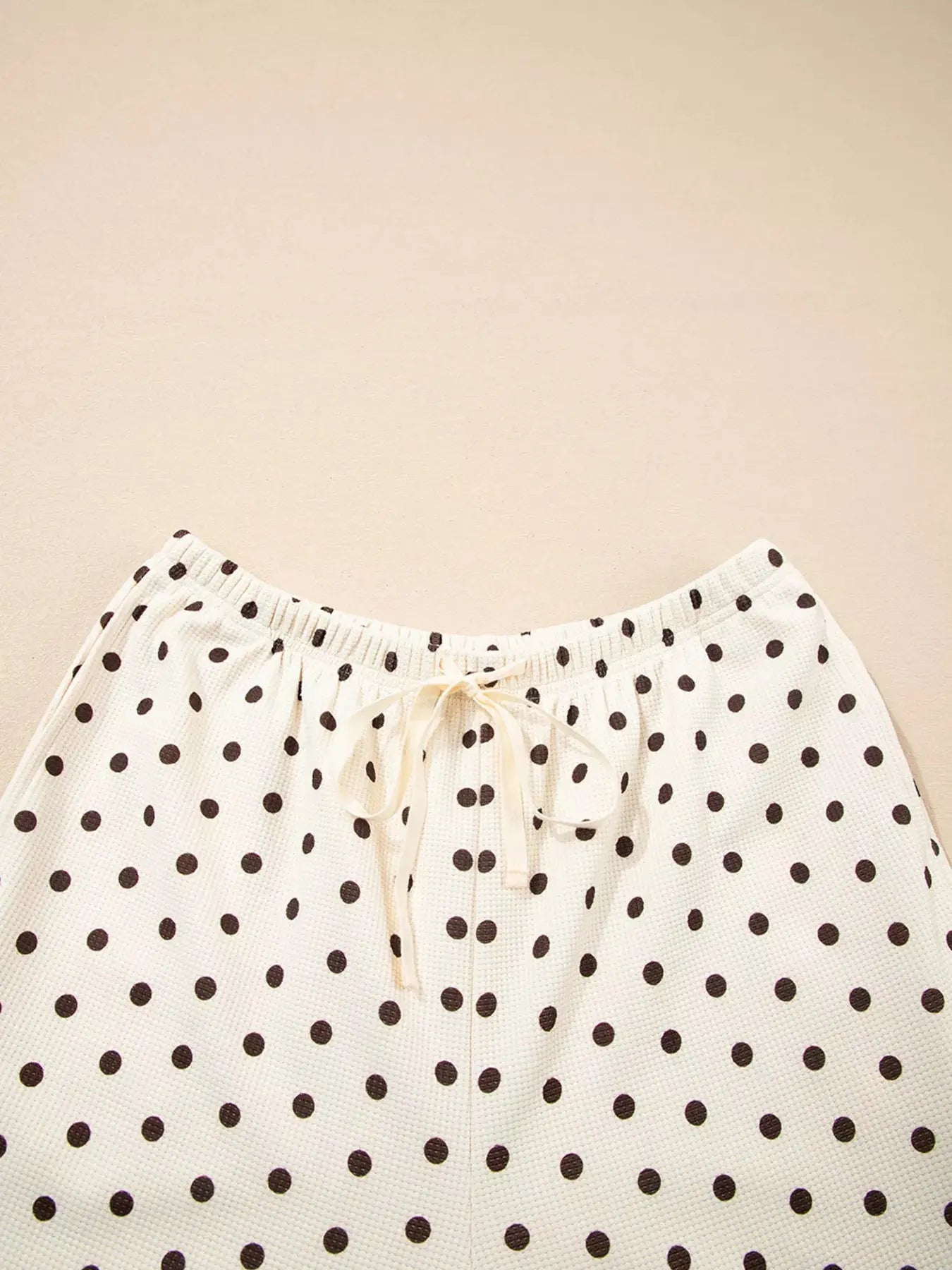 Polka Dot Notched Long Sleeve Top and Drawstring Loungewear Set
