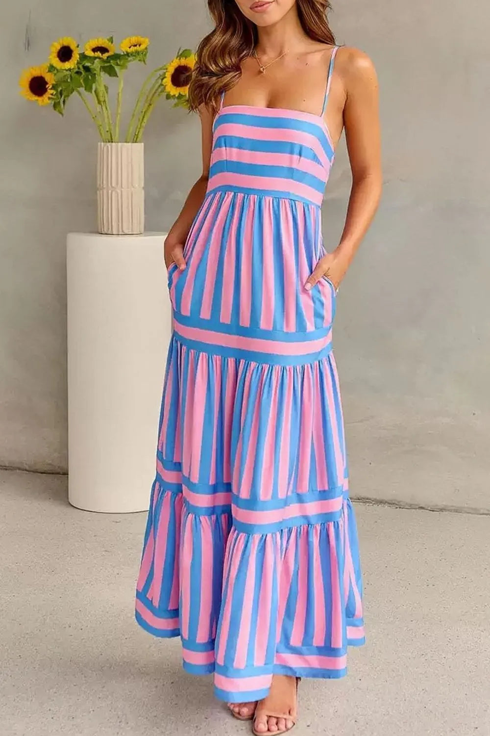 Striped Tiered Maxi Cami Dress
