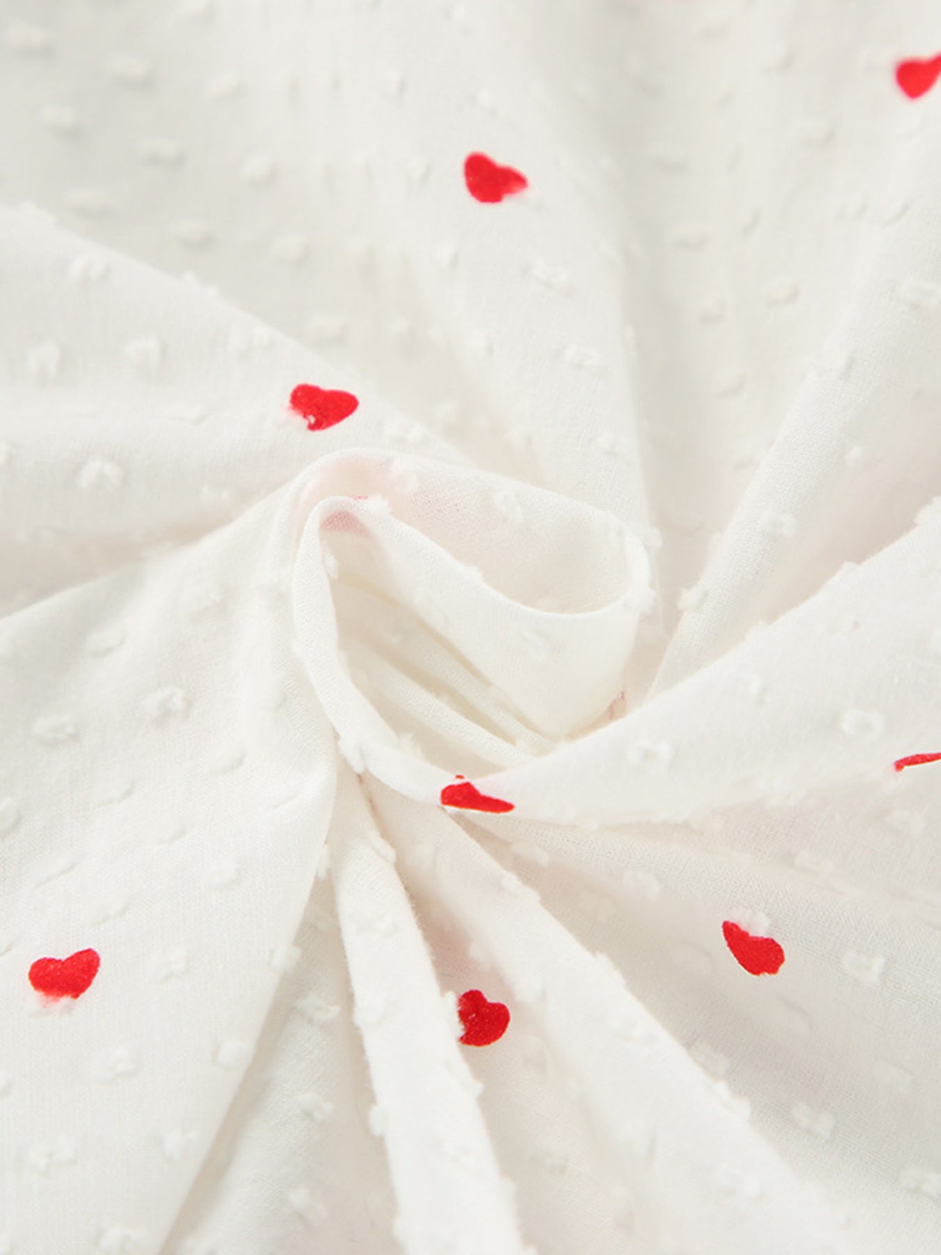 Heart Print Ruffle Trim Button-Up Cotton Lounge Set