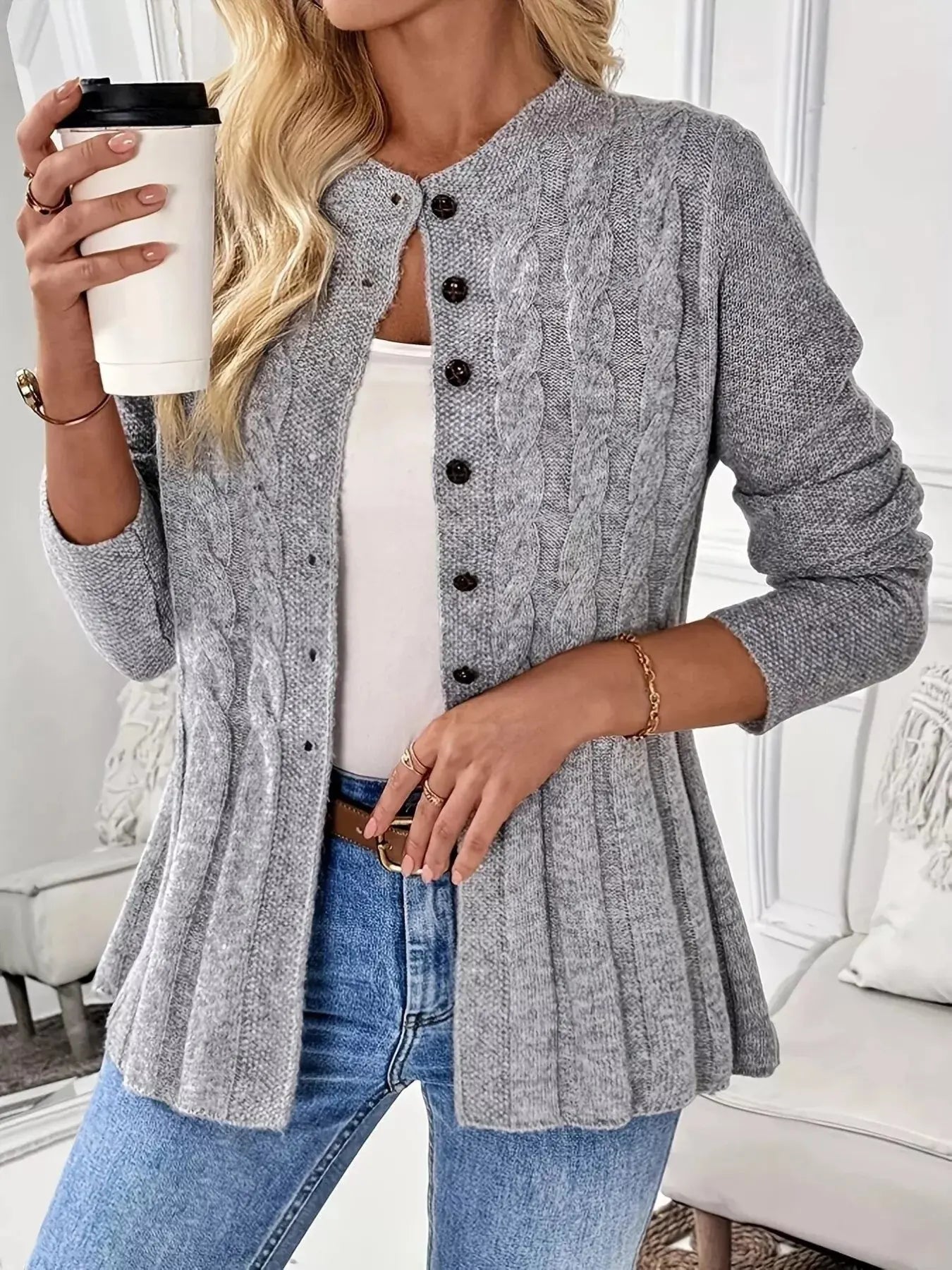 Cable Knit Button Up Cardigan