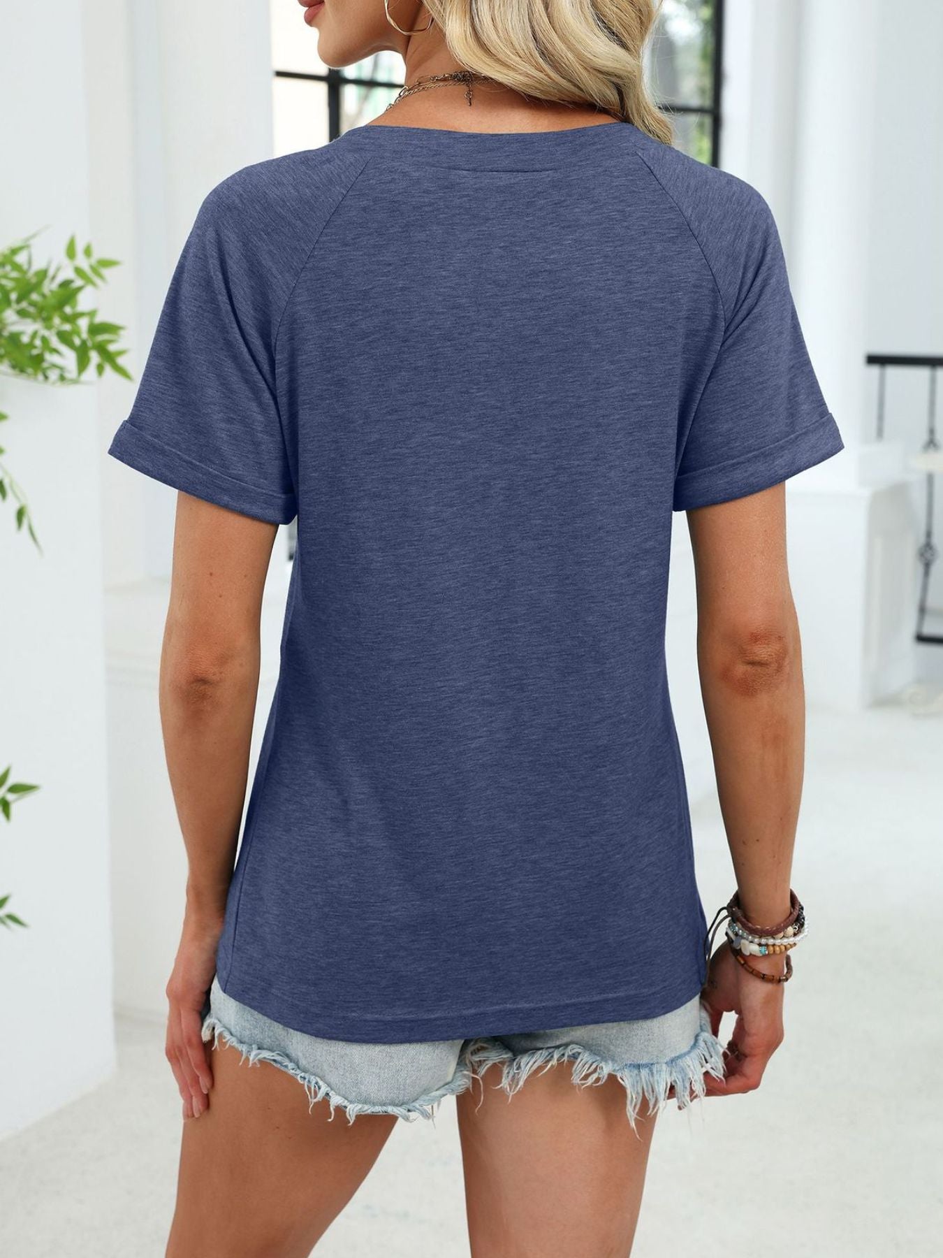 Women's Casual Ruched V Neck Short Sleeve T Shirt