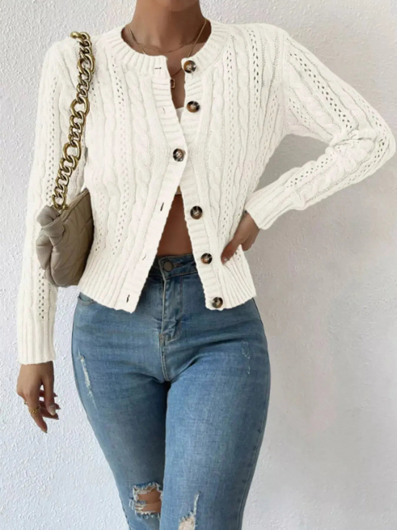 Cable Knit Button Up Cardigan