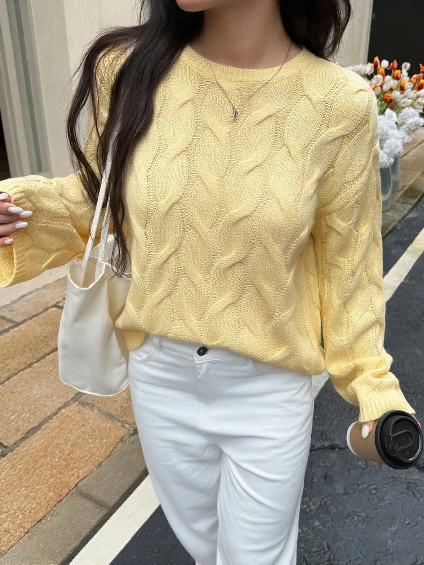 Long Sleeve Cable Knit Sweater