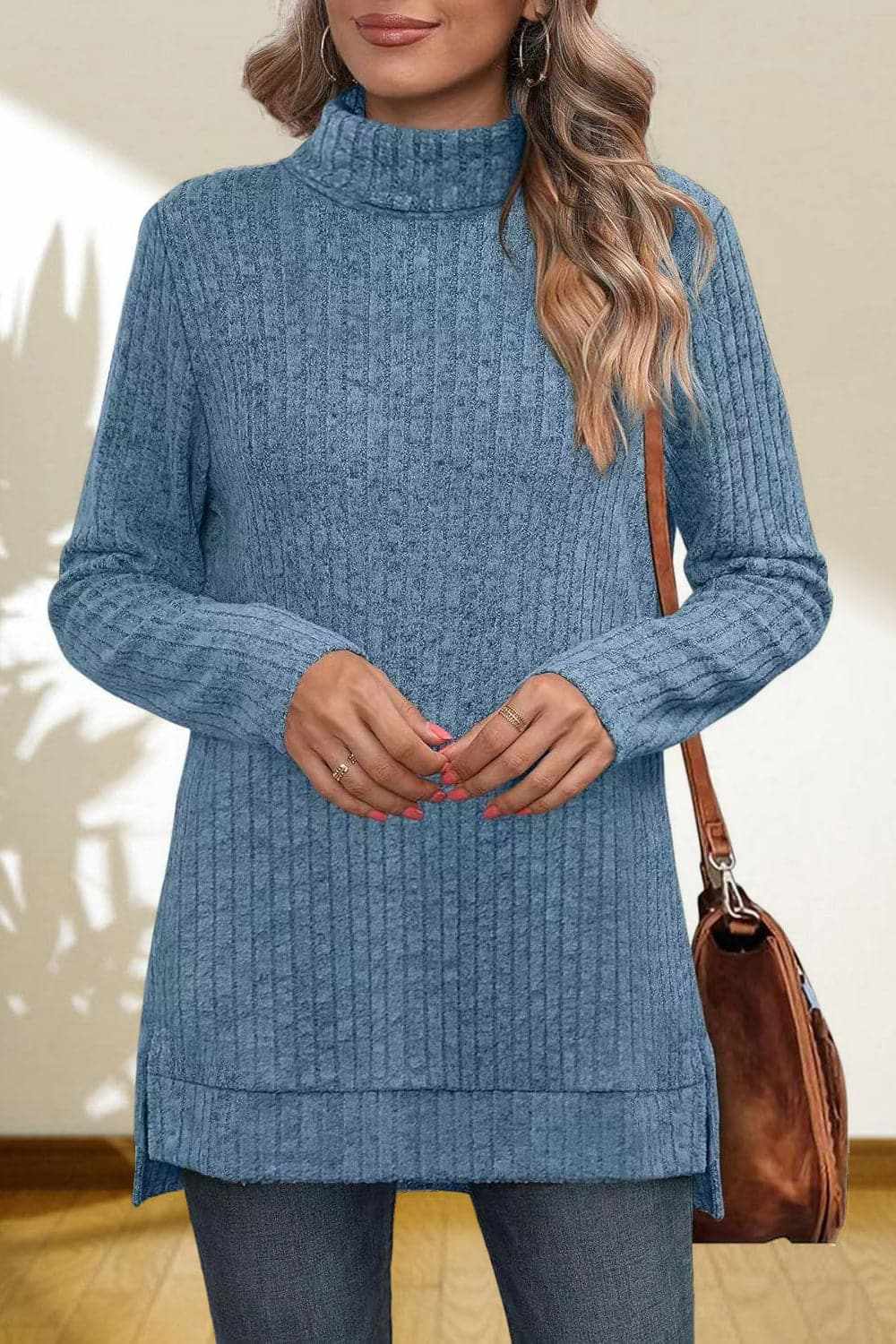 Cerise Turtleneck Sweater by Trendsi – Quality High-Low Hem Style