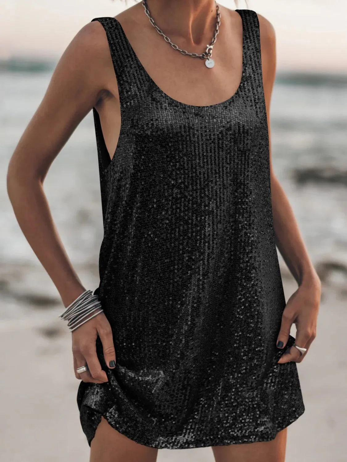 Sequin Scoop Neck Mini Dress