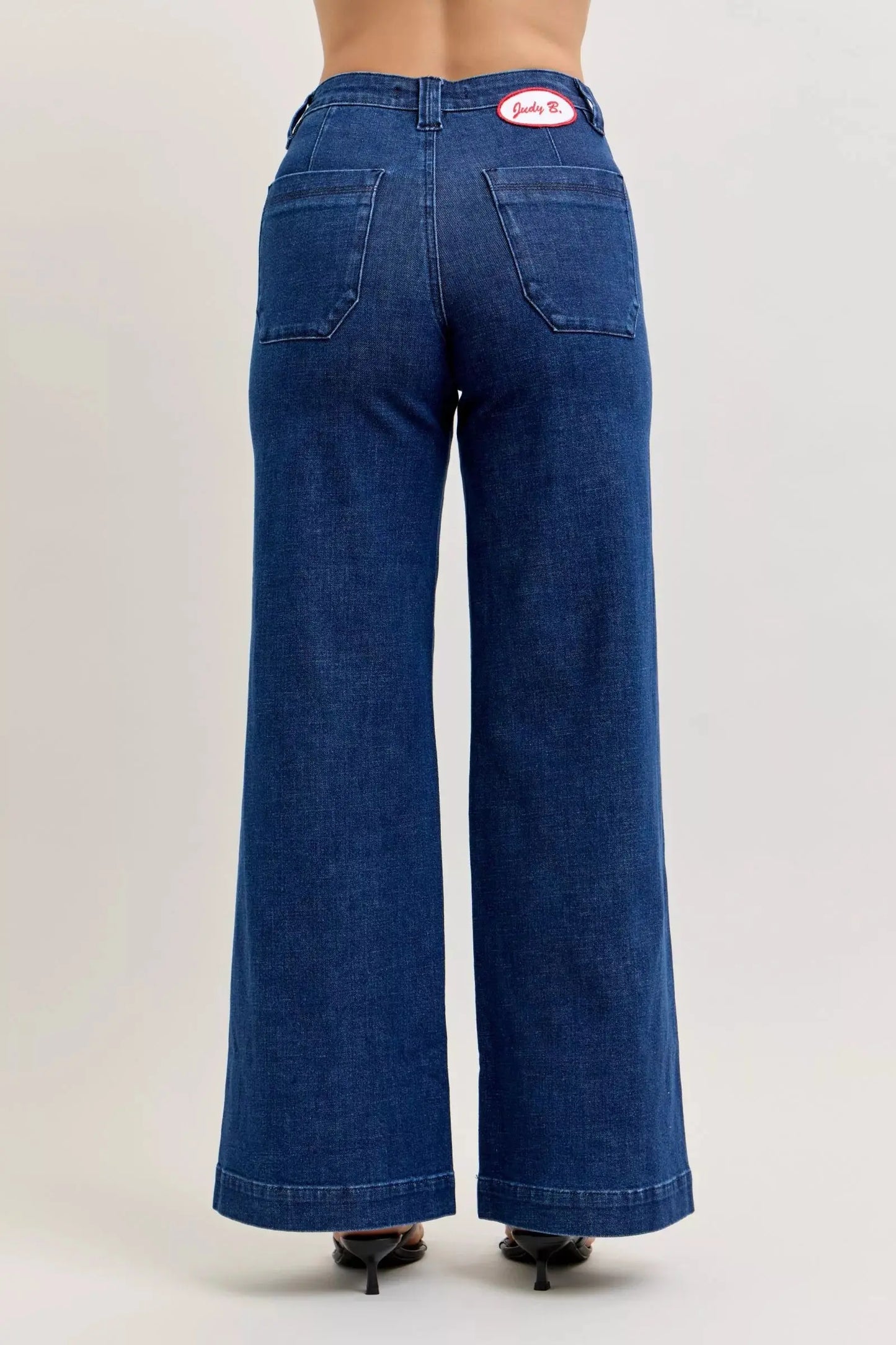 Judy Blue High-Waisted Retro Wide Jeans with Patch Pockets & Twisted Seams