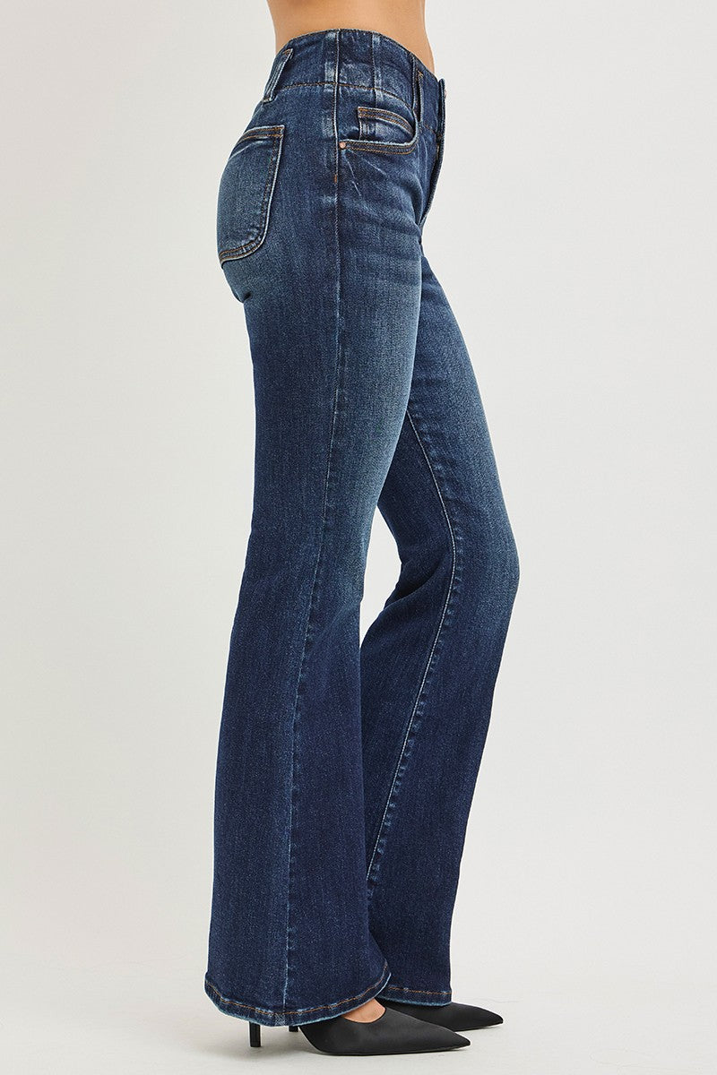 RISEN High Rise Flare Jeans with Seam Detail Waistband