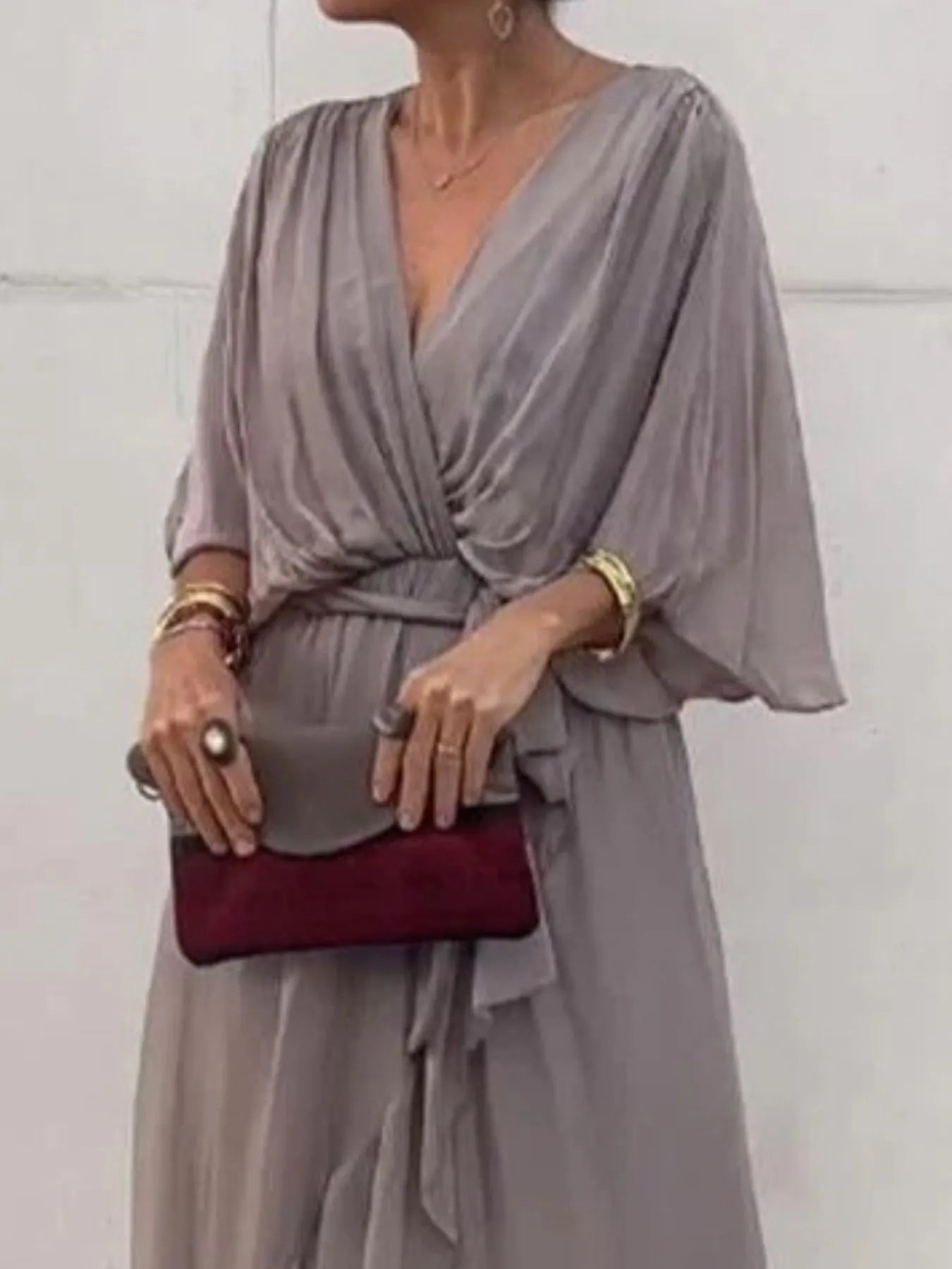 Flowy Tie Front Midi Dress with Flutter Sleeves
