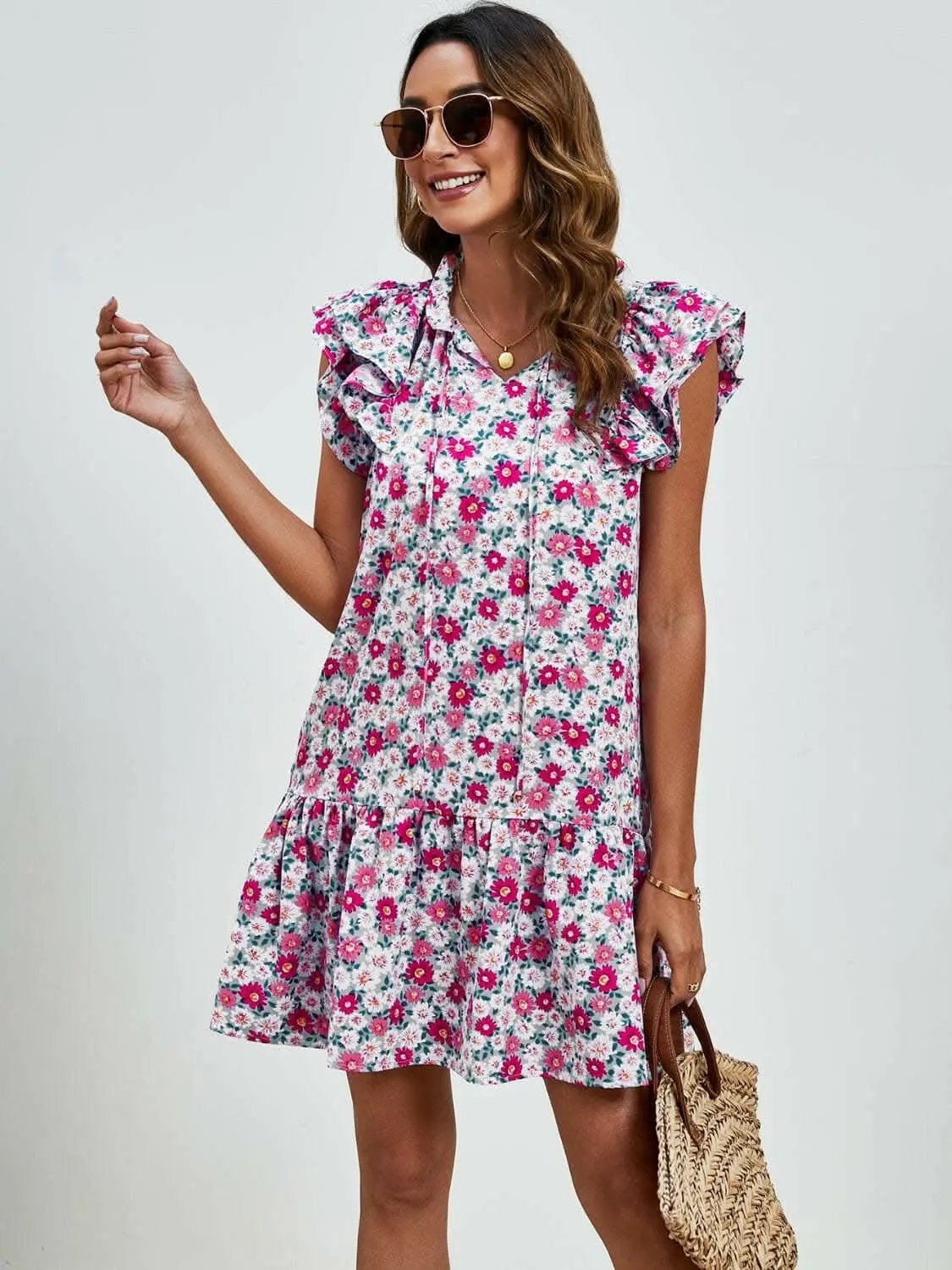 Trendsi Maternity Floral Cap Sleeve Dress Brick Red