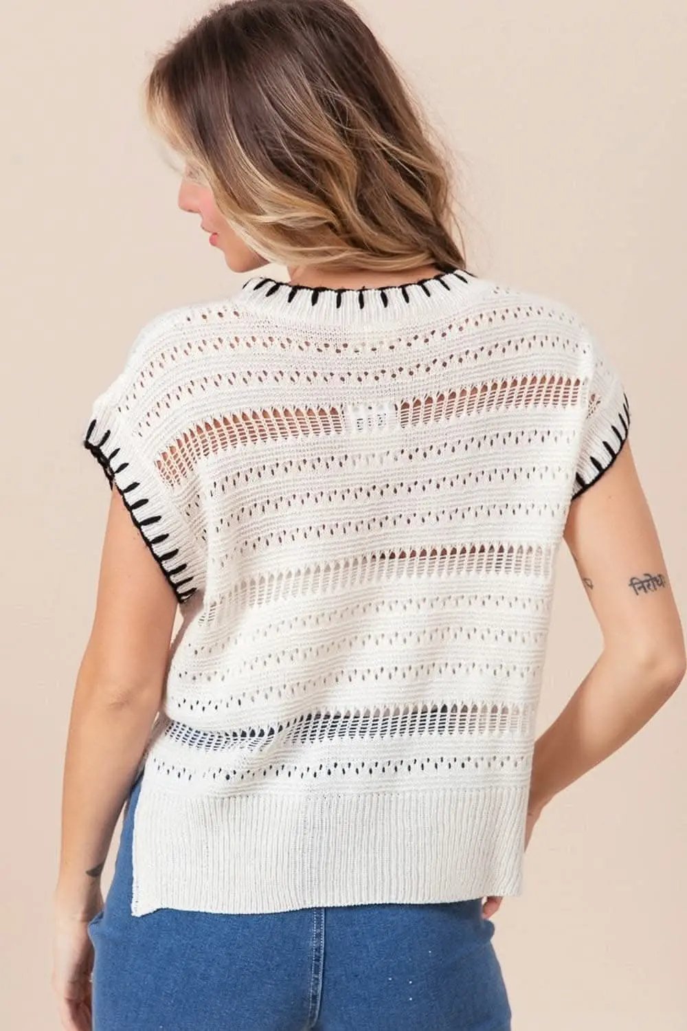 Trendsi Pointelle Knit Vest With Side Slits — Casual Layering