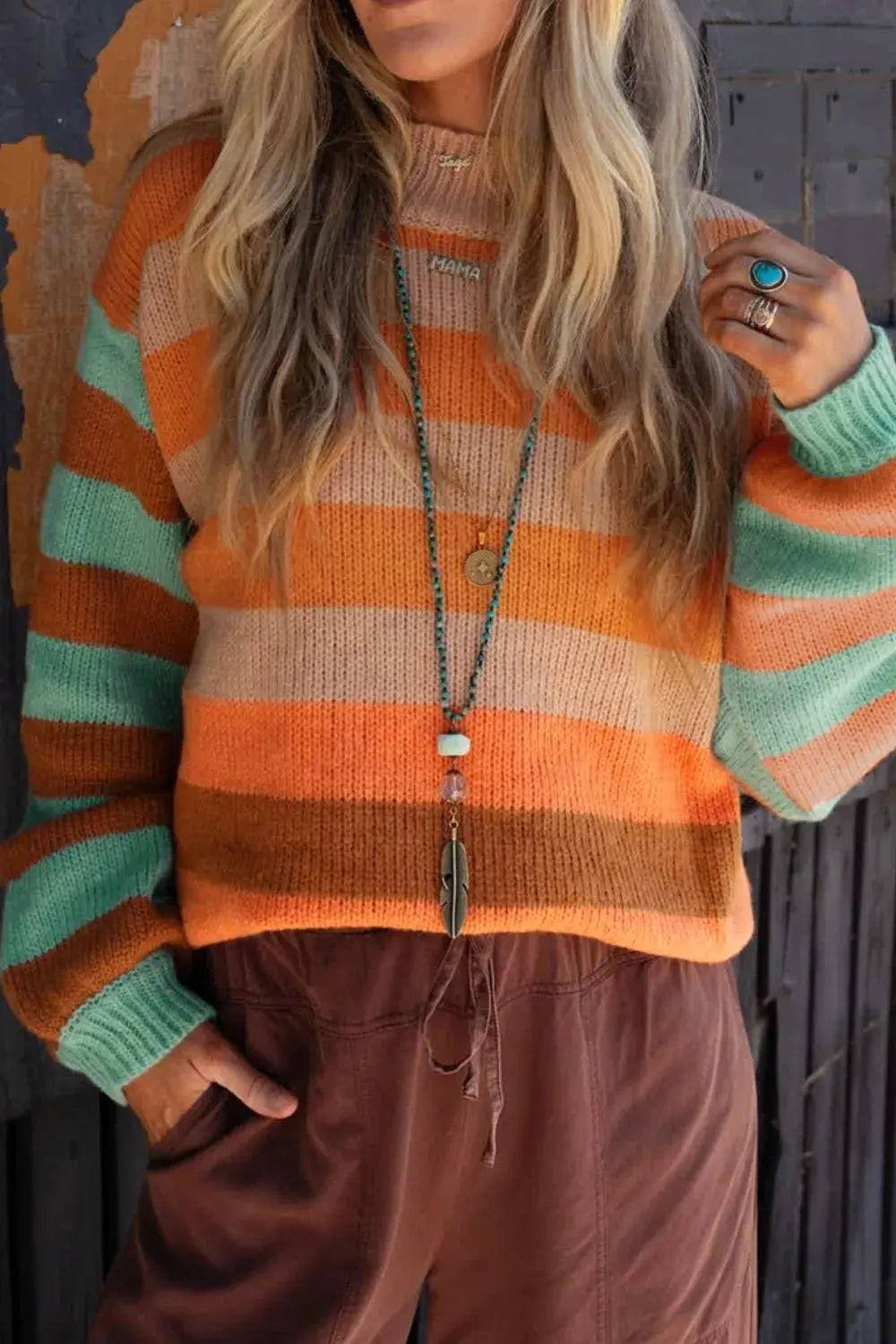 Rainbow Striped Long Sleeve Sweater