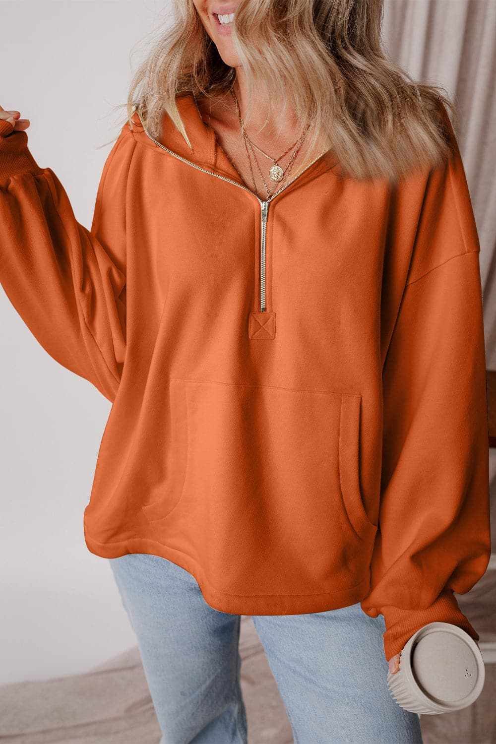 Jackets Trendsi Casual half zip hoodie with pockets