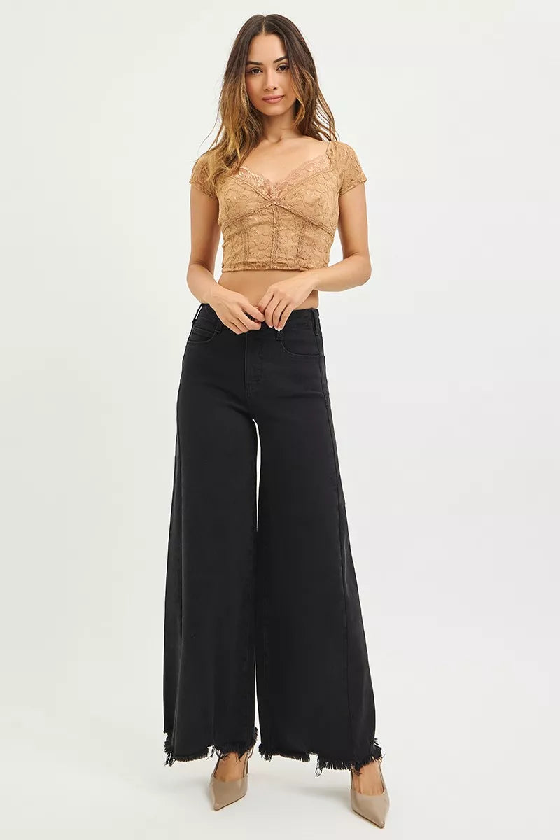 RISEN Jeans - Tummy Control High Rise Palazzo Leg Frayed Hem Jeans
