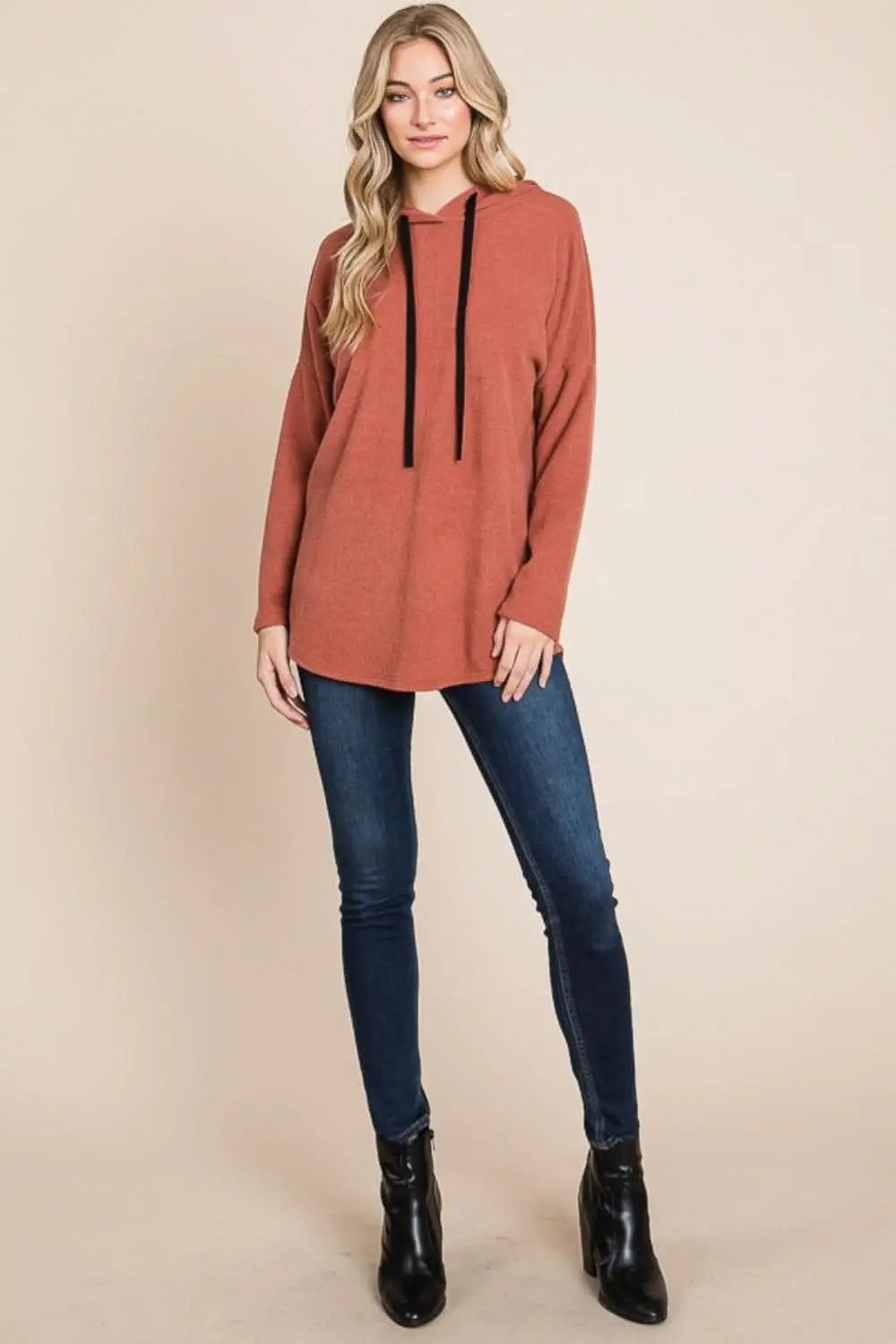 Trendsi Women's Contrast Knit Hoodie With Drop Shoulder — Casual Sweatshirt