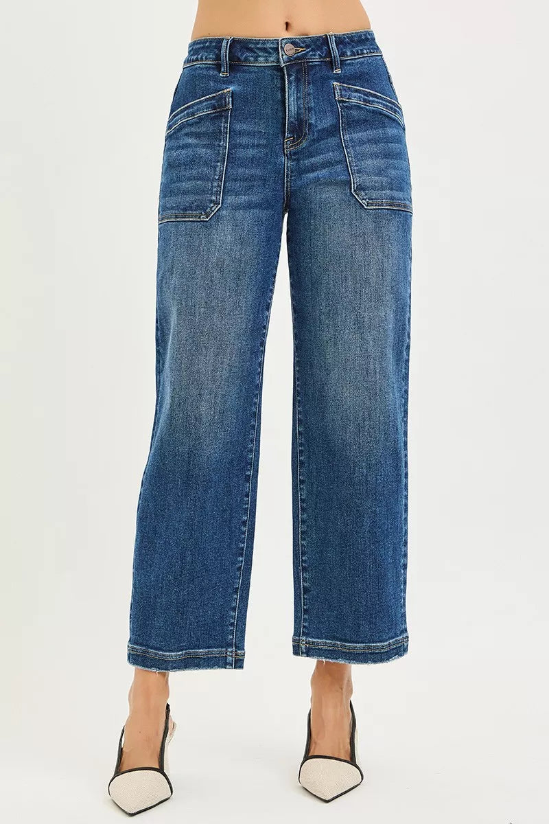 RISEN Jeans - Slouchy Cropped Baggy Jeans with Front Patch Pocket