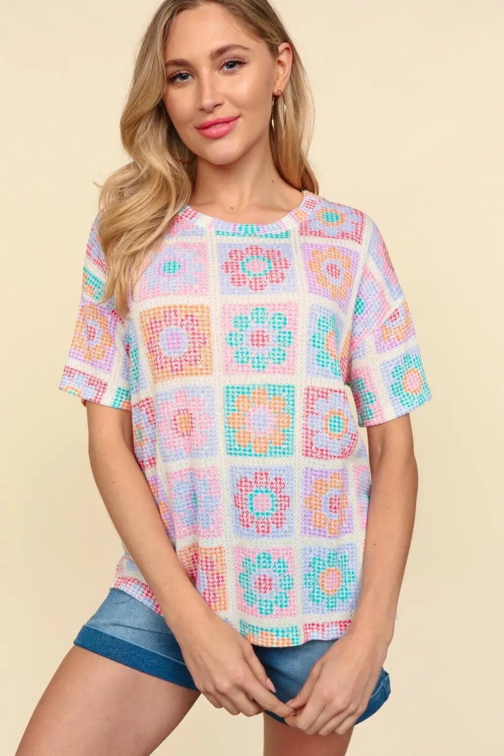 T-Shirts Trendsi Flower Print Tee Women's USA Casual Short Sleeve T-Shirt - Soft & Comfy