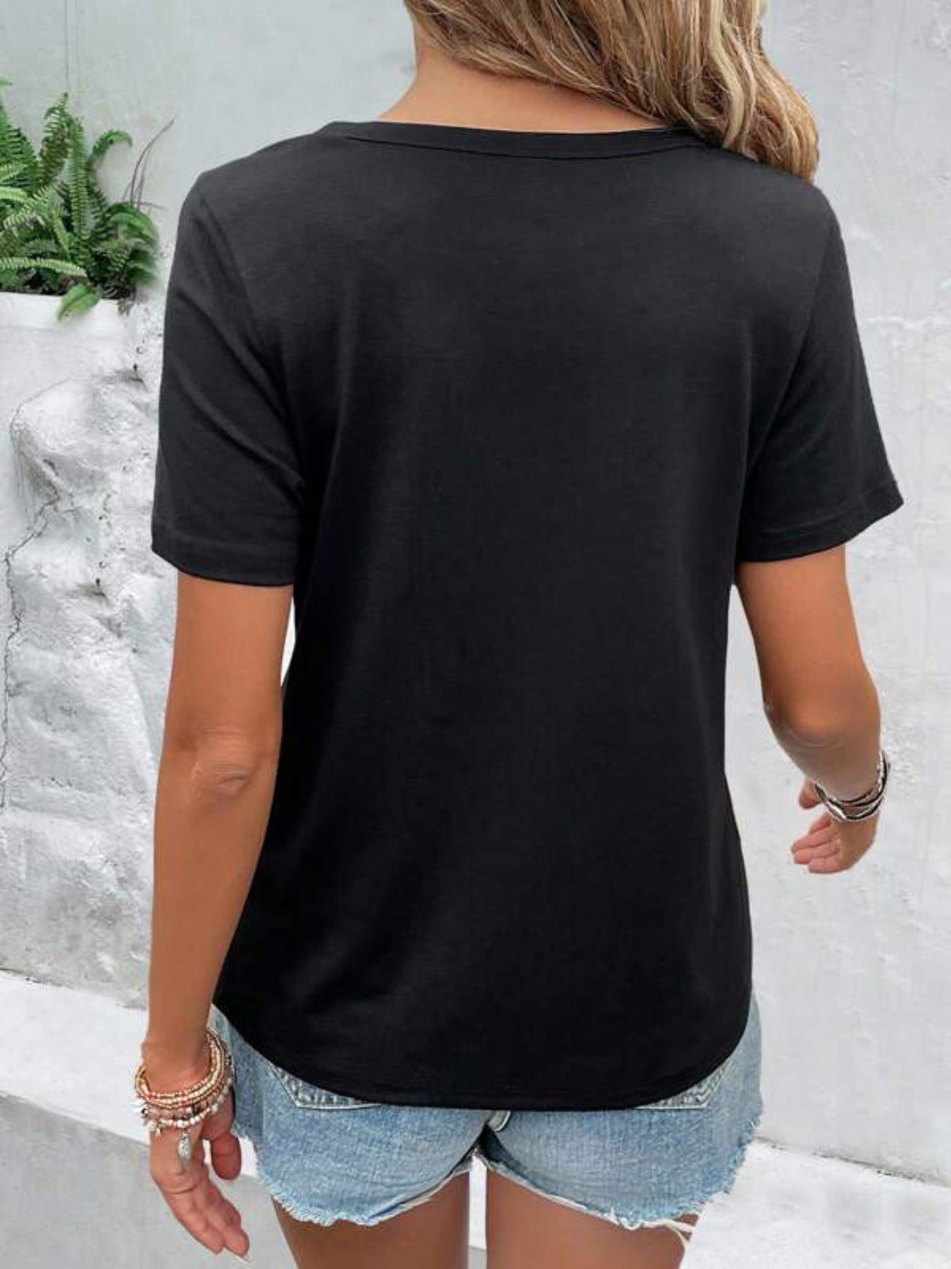 Women's Black Cutout T Shirt