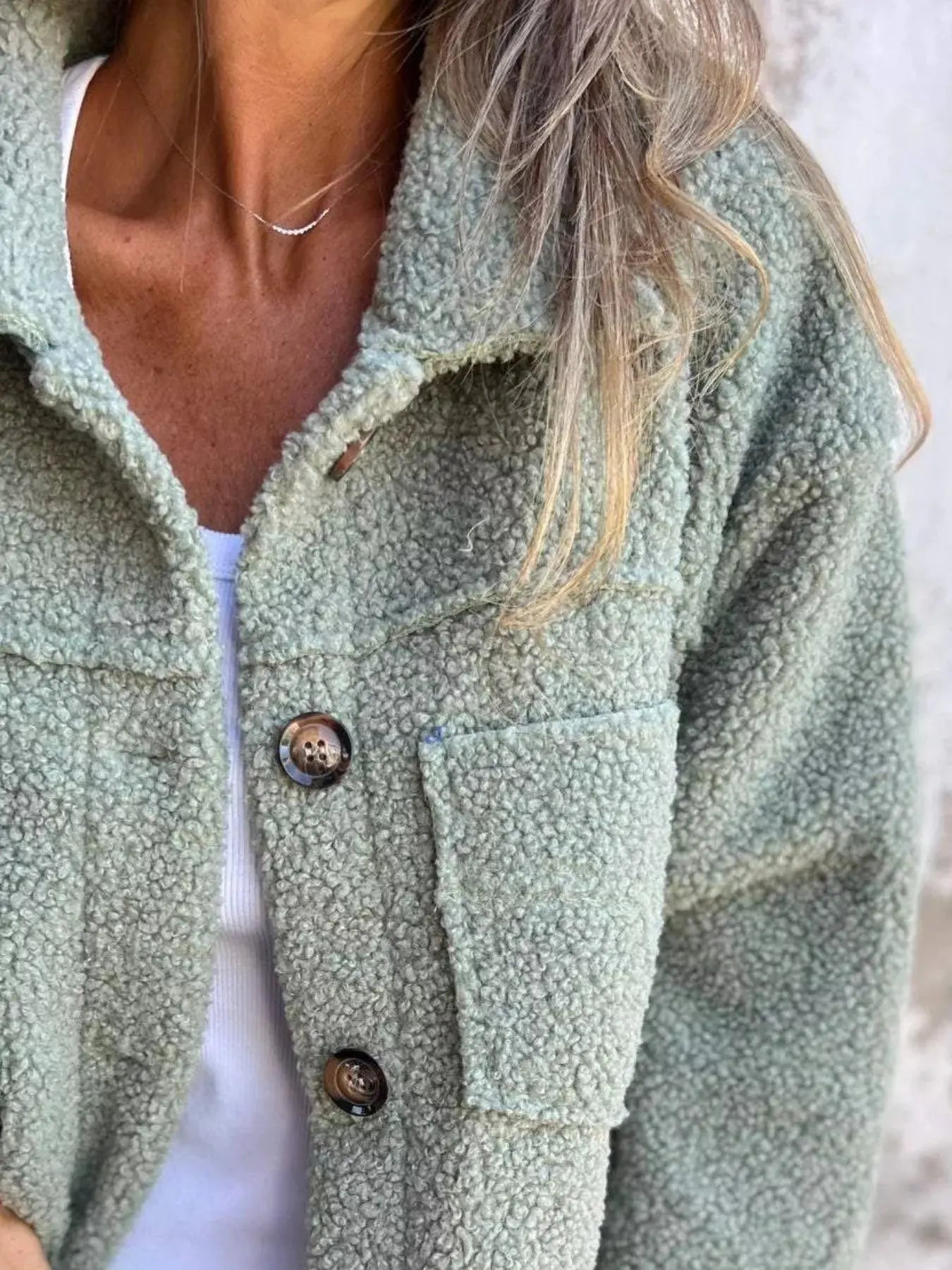 Plus Size Single-Breasted Sherpa Shacket