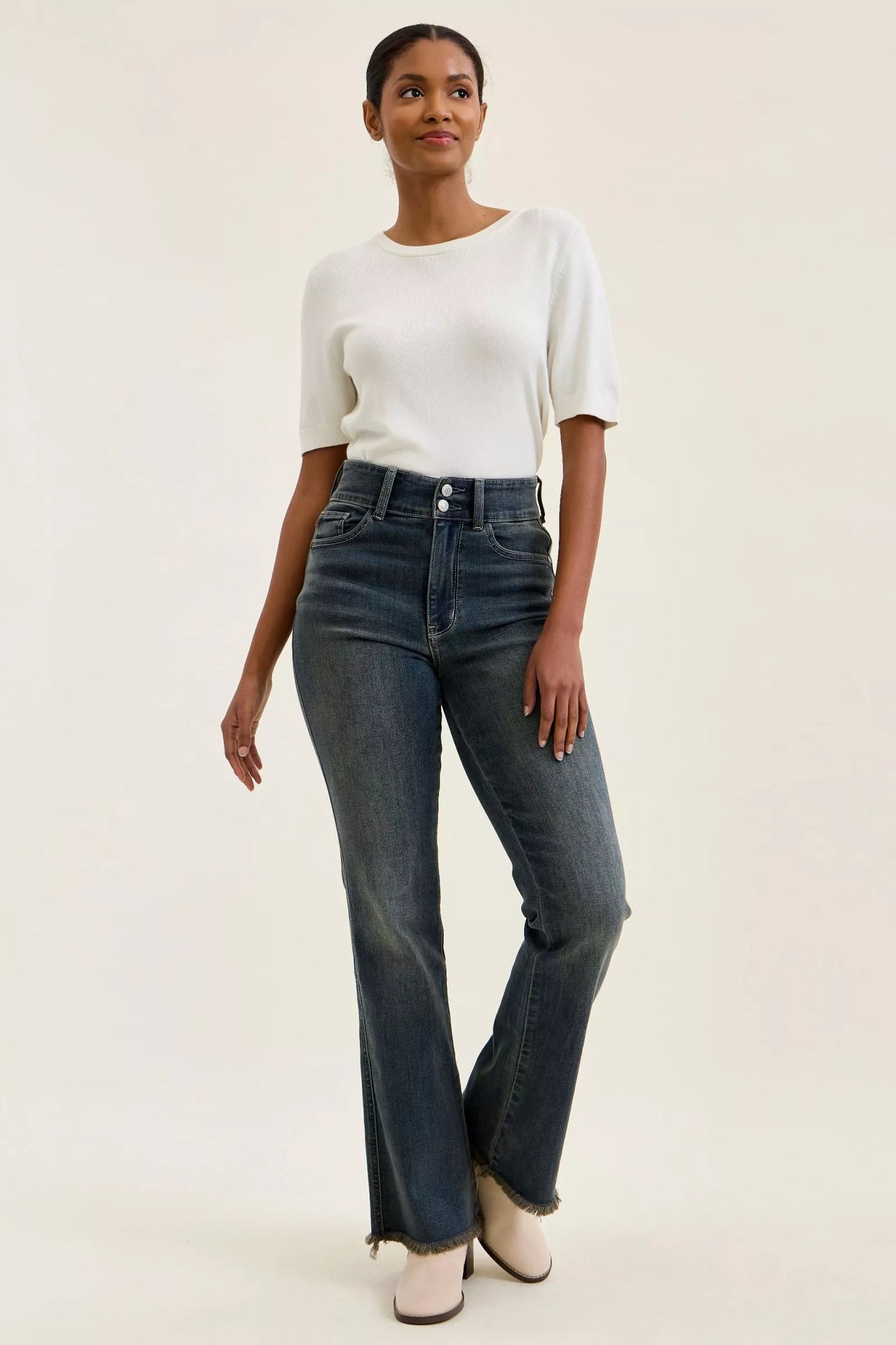 Judy Blue Double Button High Waist Frayed Hem Jeans