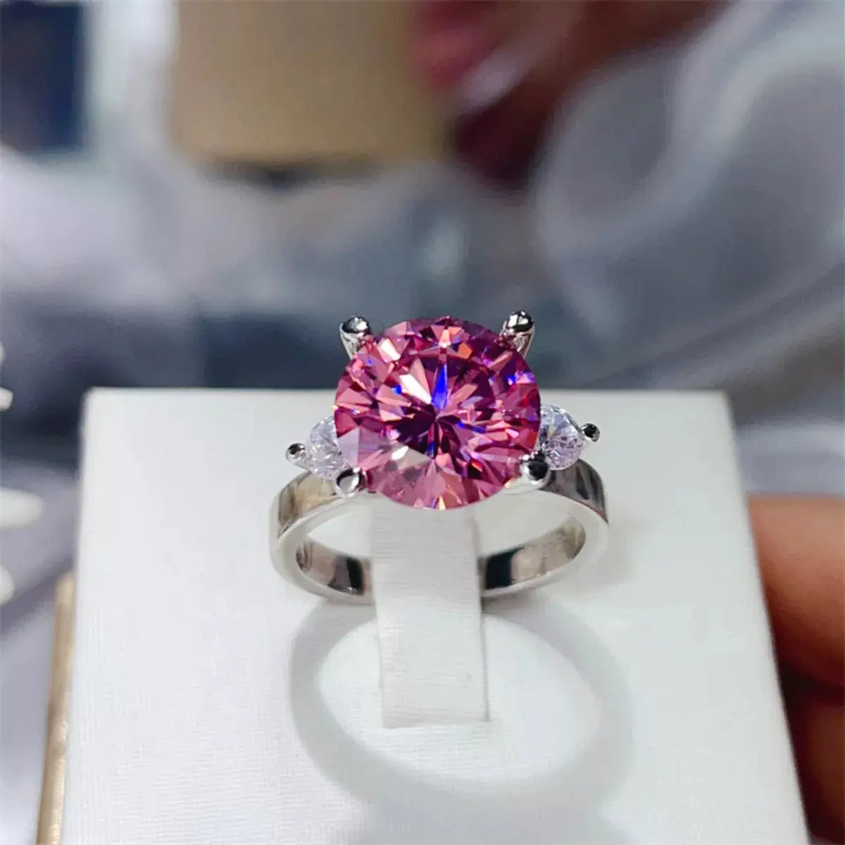 925 Sterling Silver Pink 5 Carat Moissanite Ring