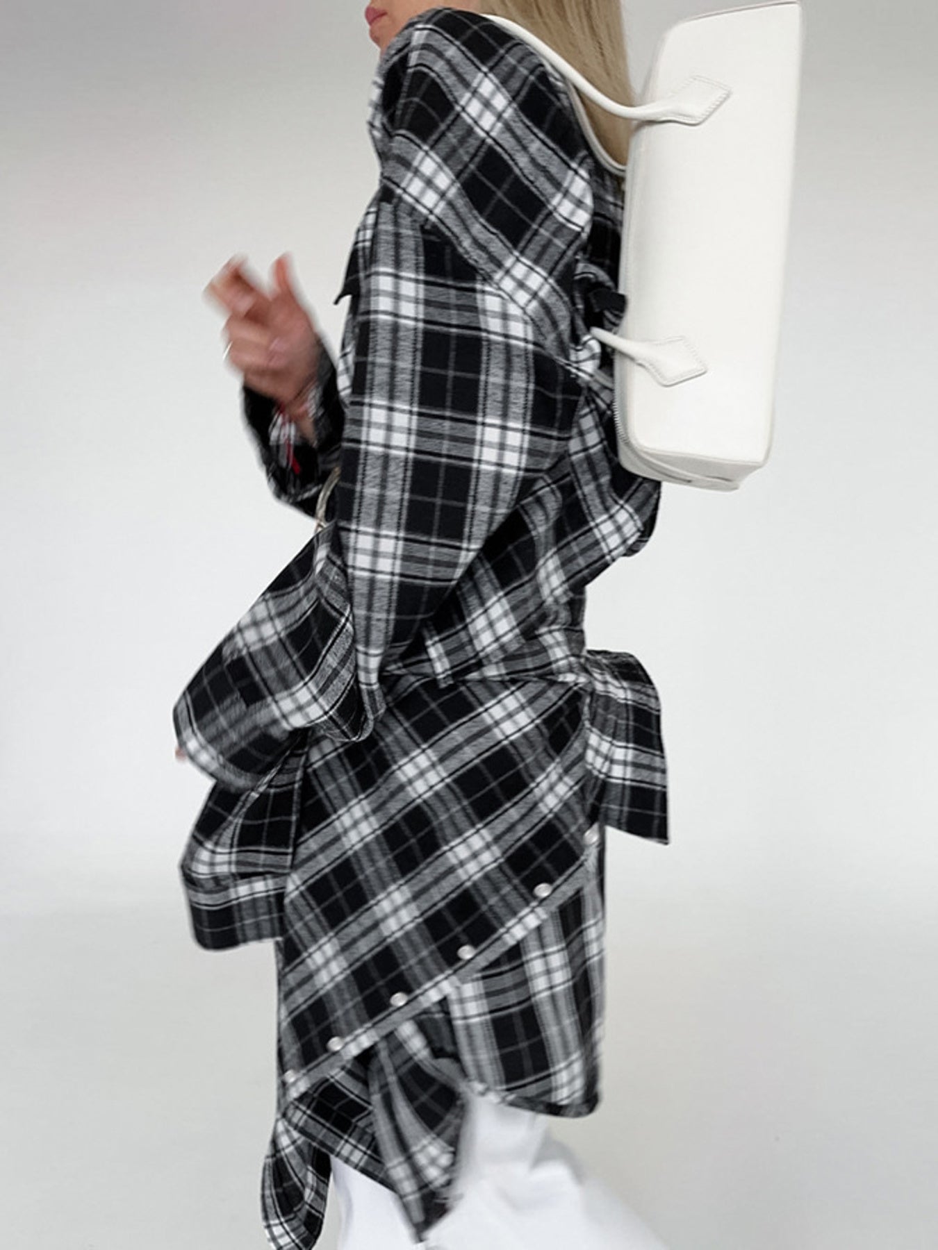 Black Oversized Plaid Button Up Shirt
