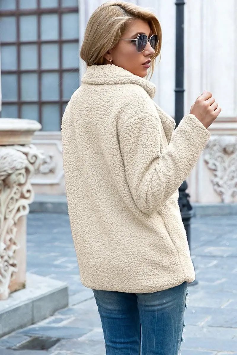 Love Salve Sherpa Coat with Faux Fur Lapel Collar
