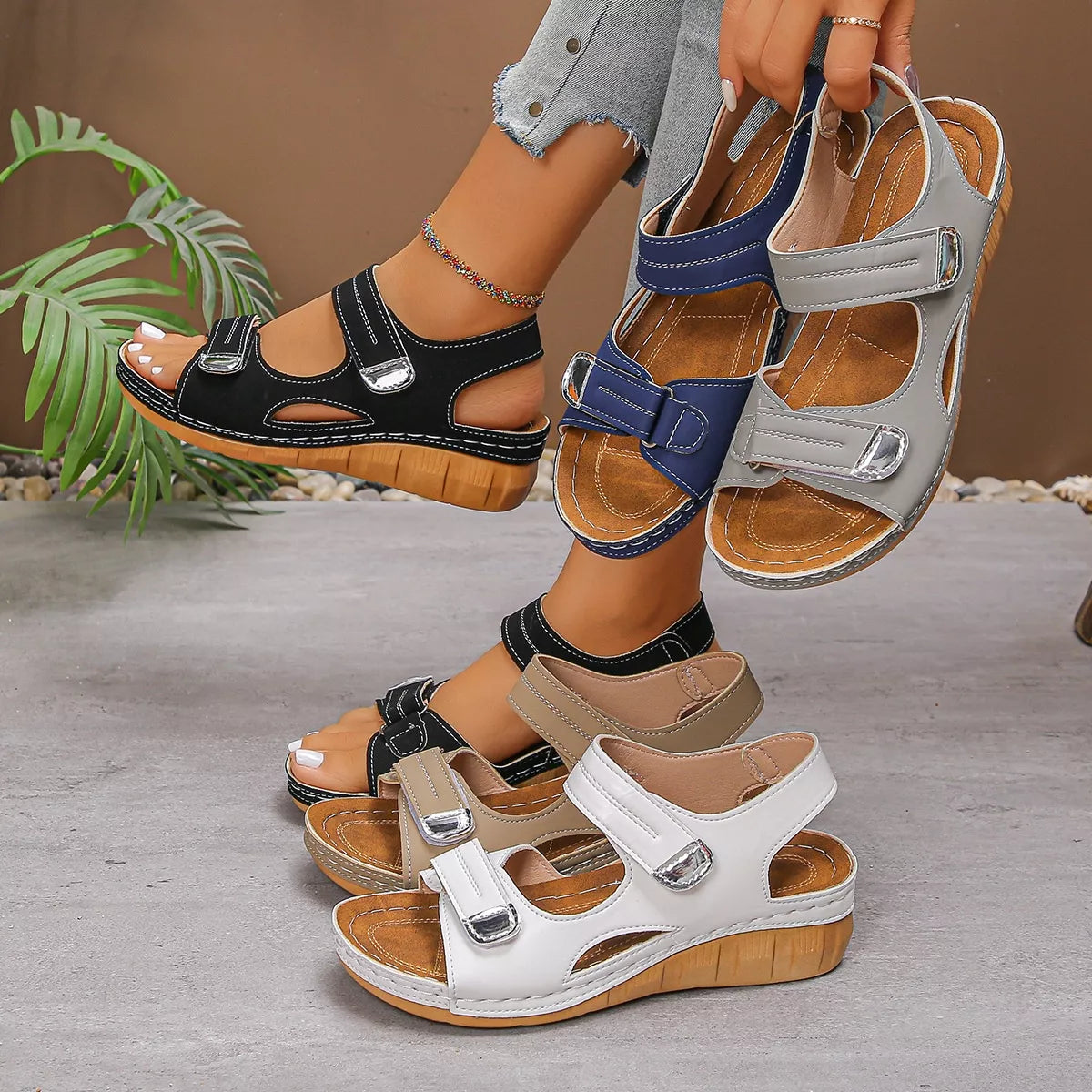 Open Toe Easy Strap Wedge Summer Sandals