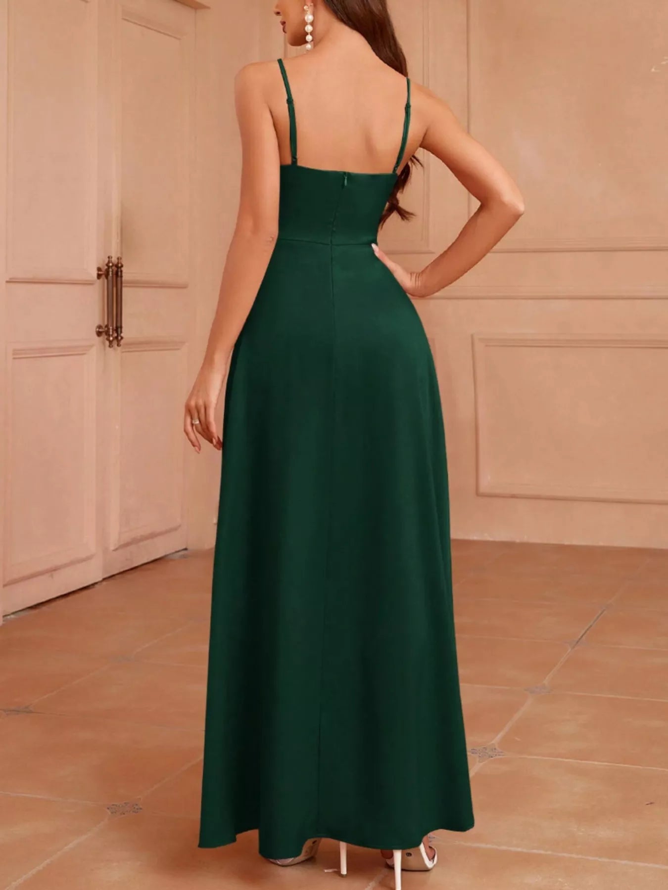 Elegant Wrap Bodice Slit Spaghetti Strap Maxi Dress