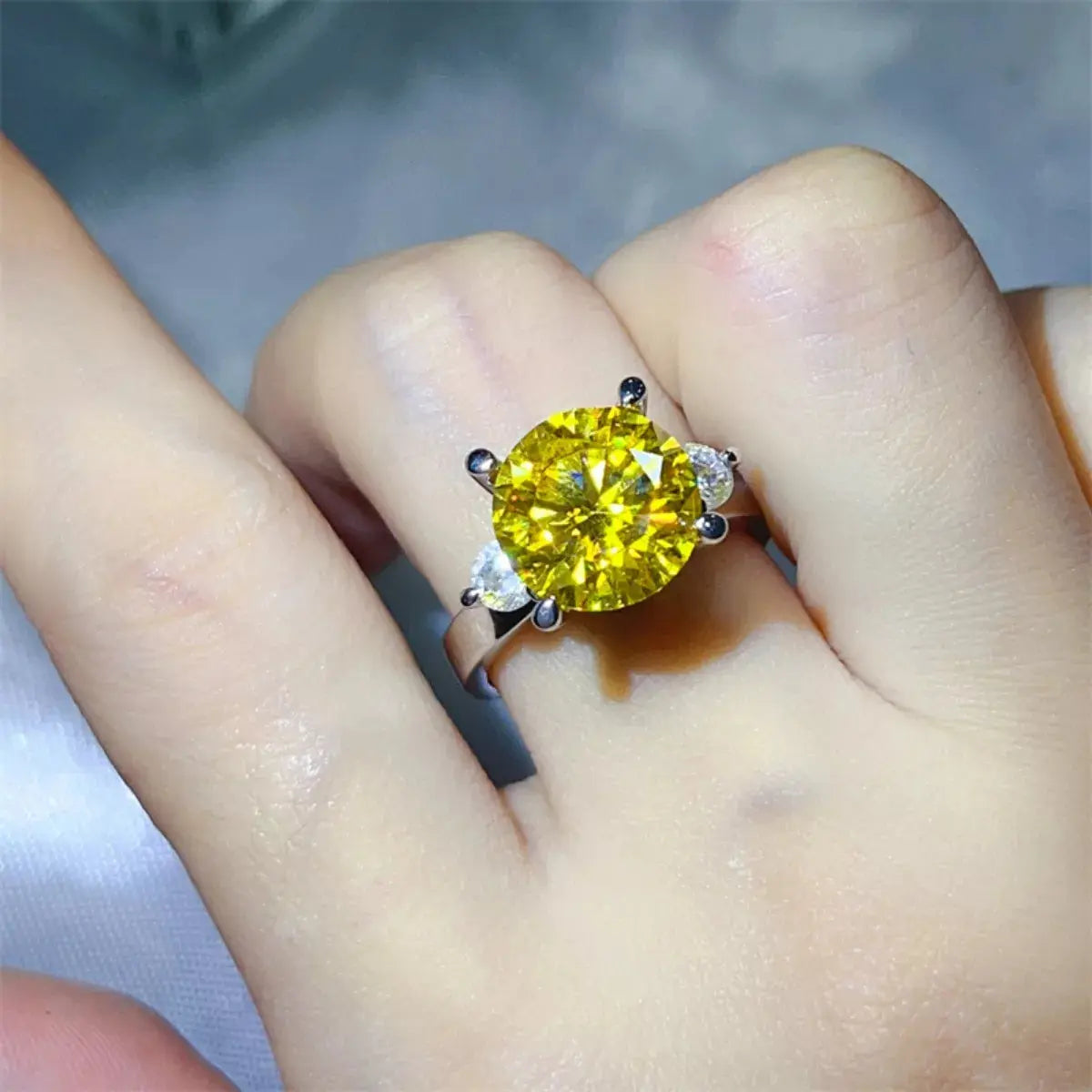 925 Sterling Silver Yellow 5 Carat Moissanite Ring