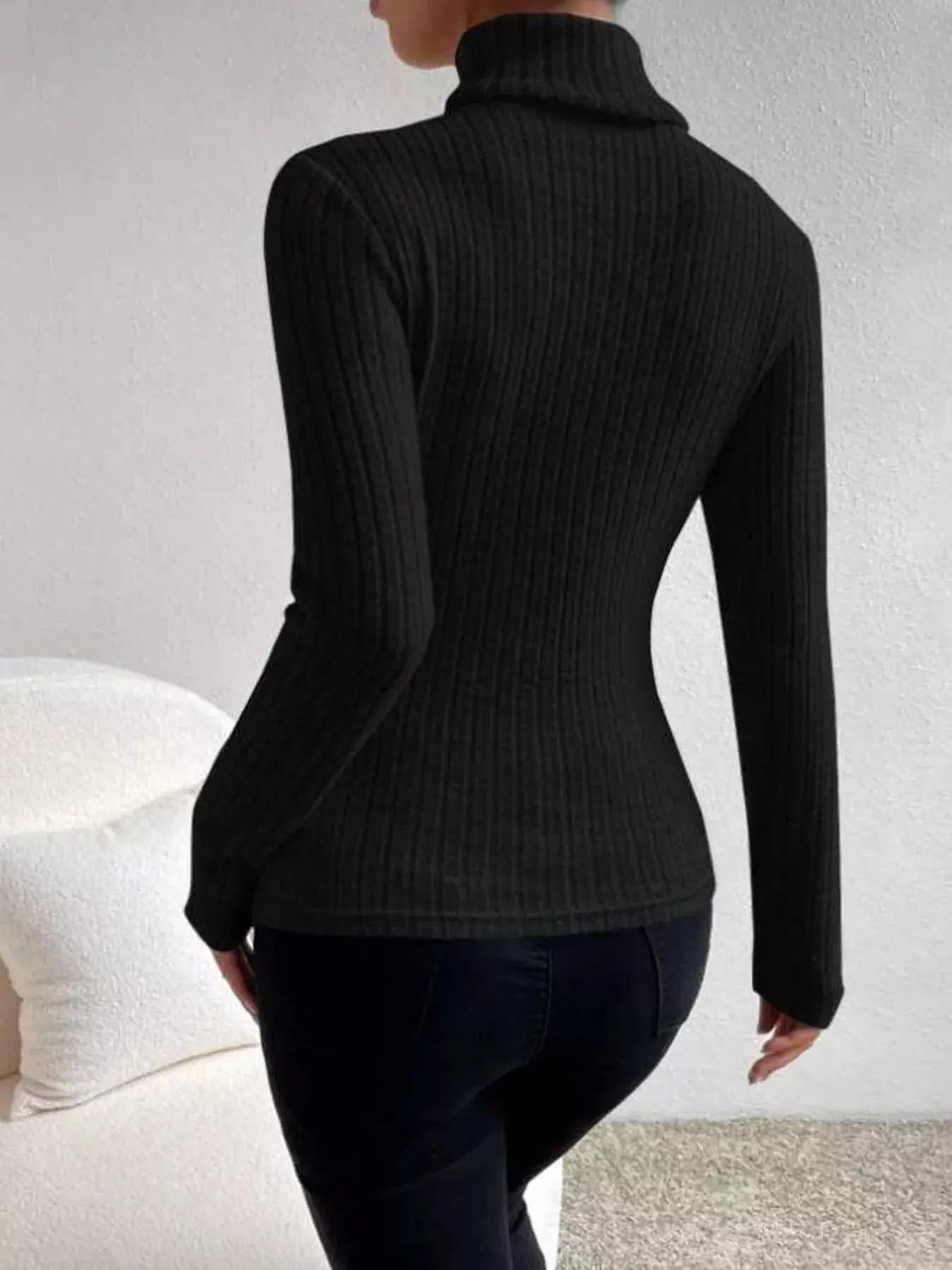 Ribbed Turtleneck Long Sleeve T Shirt