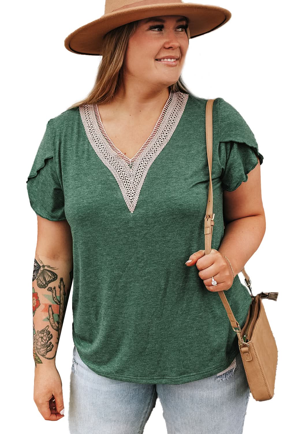 Love Salve Plus Size Lace Blouse Green Embroidered — Summer Casual