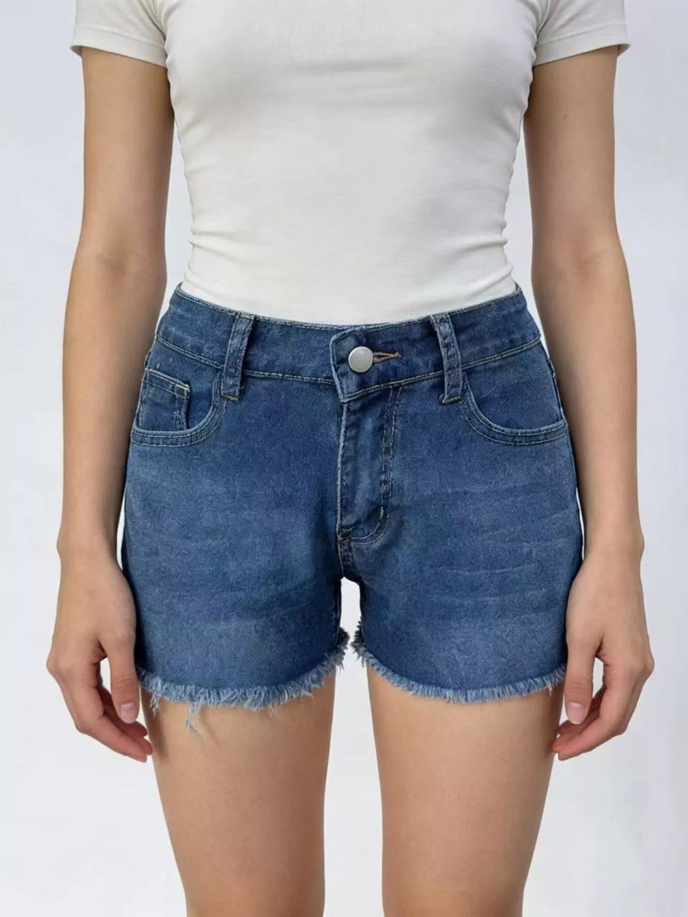 High Waist Raw Hem Denim Shorts