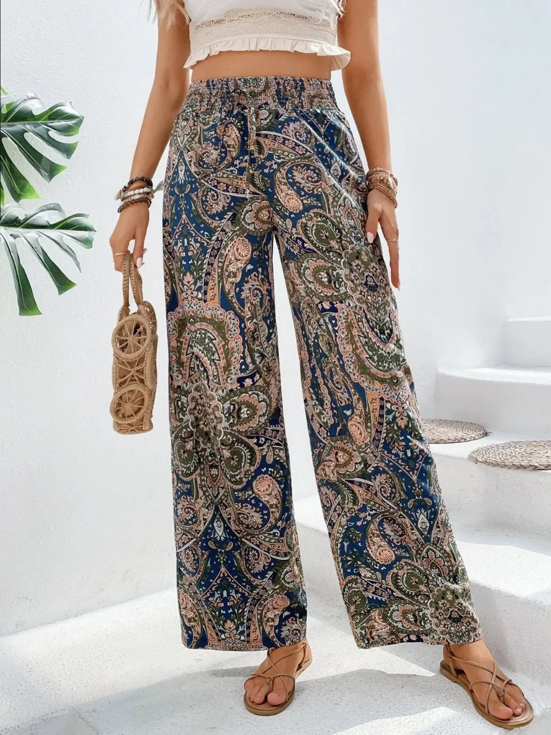 Boho Paisley Printed Wide Leg Pants