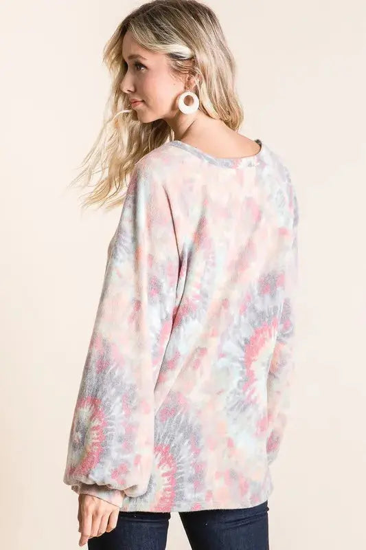 Women's T-Shirt - Tie Dye Puff Sleeve - Casual Style