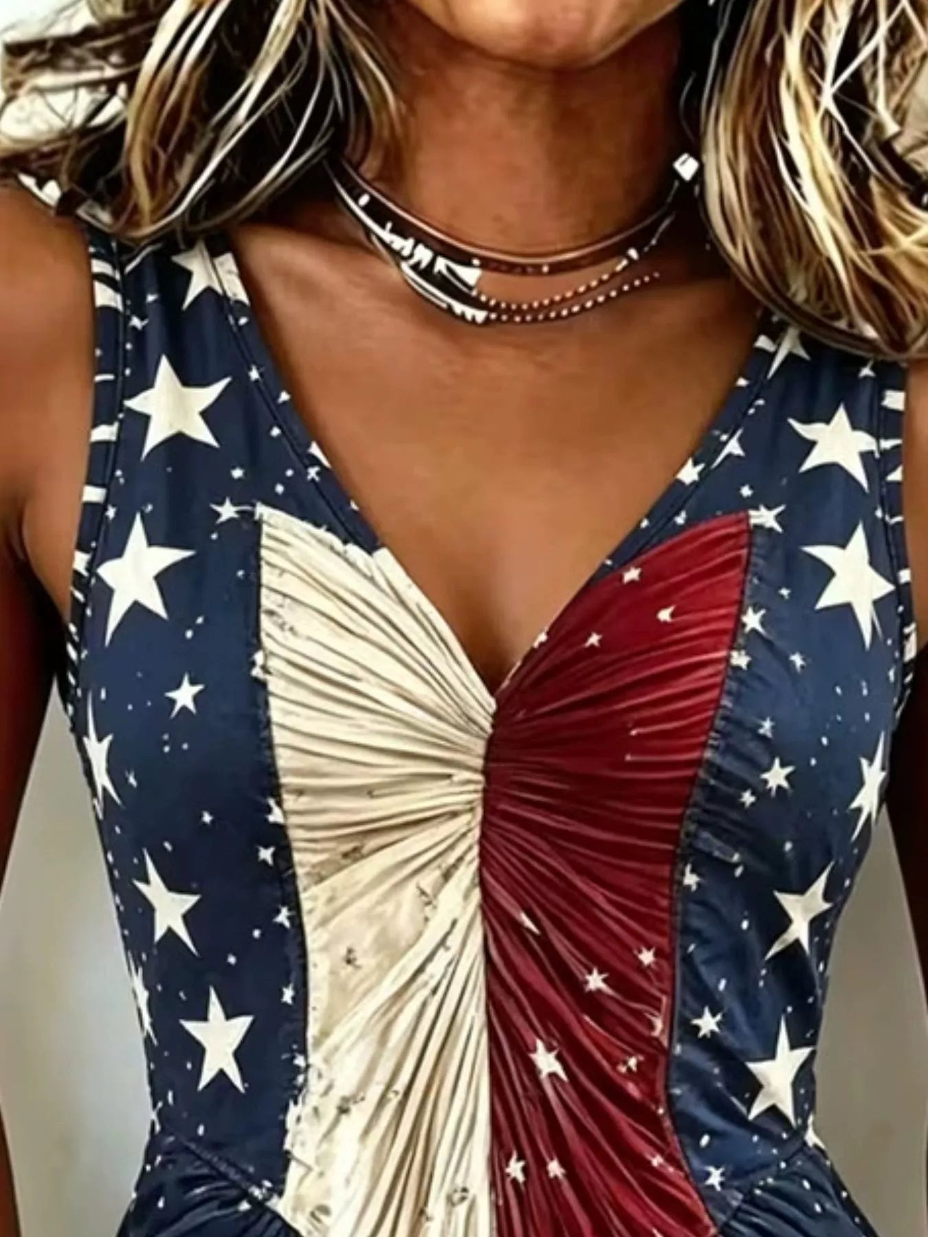 Full Size American Flag Print V-Neck Sleeveless Top Plus Size