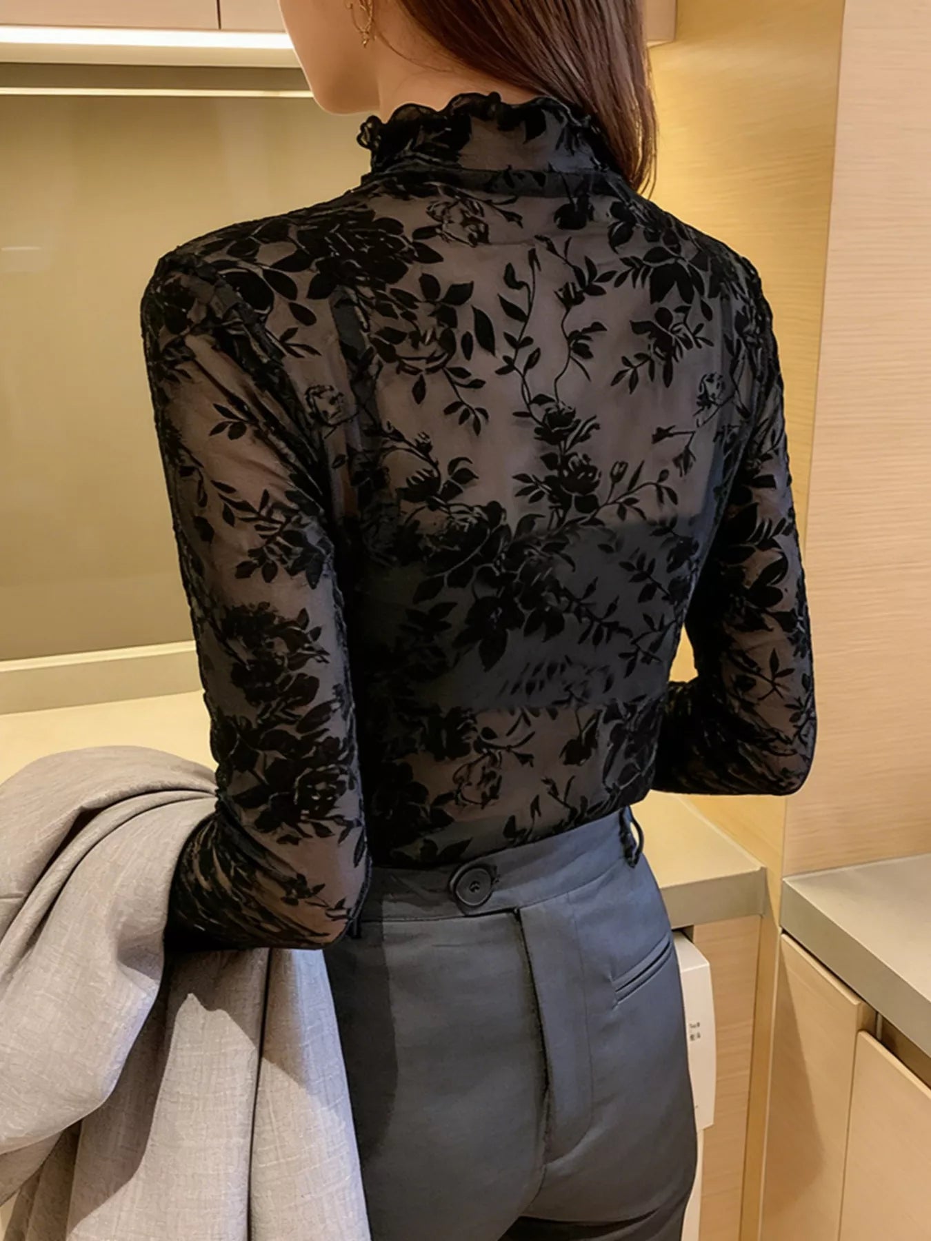 Floral Turtleneck Long Sleeve Top