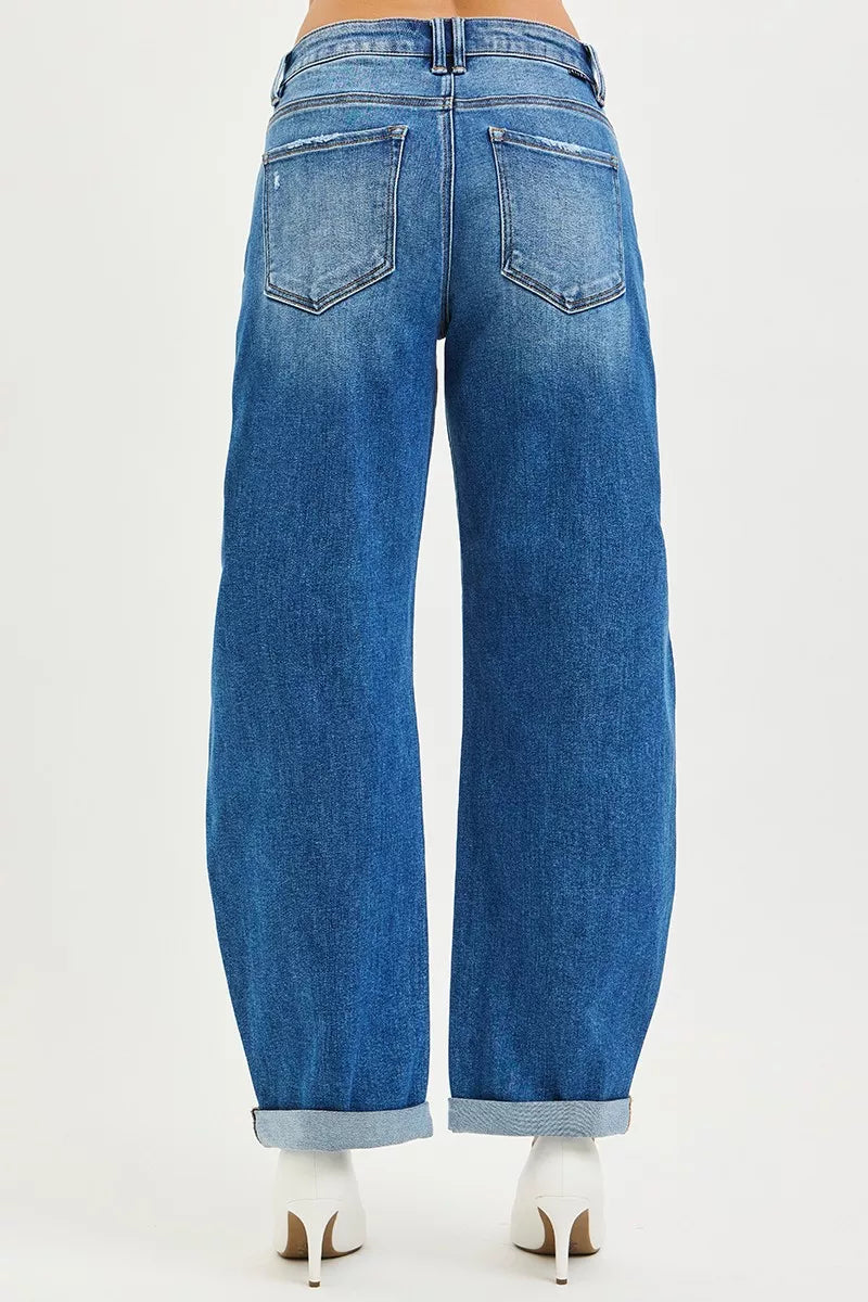 RISEN Jeans - Full Size Mid Rise Barrel Double Roll Up Jeans