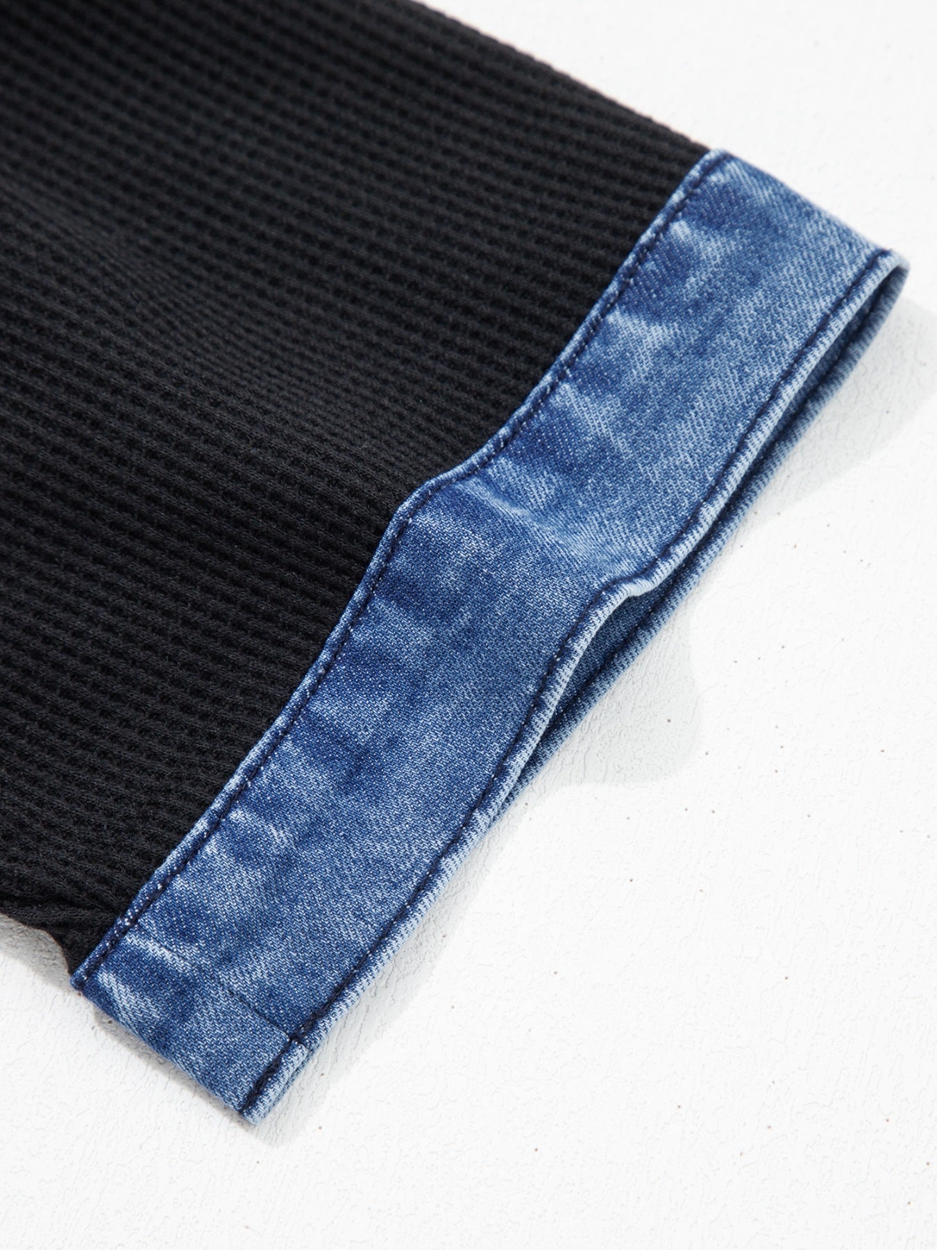 Women's Button Detail Collared Denim Trim Top