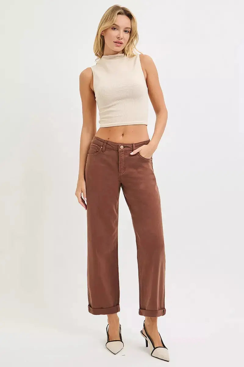 RISEN Jeans - Full Size Tummy Control Mid Rise Ankle Barrel Baggy Jeans