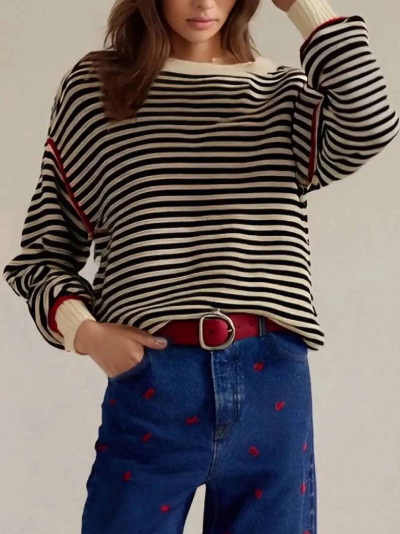 Striped Round Neck Long Sleeve Sweater