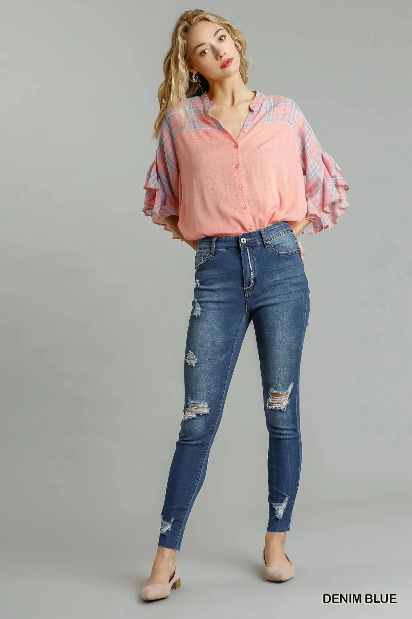 Umgee High-Waist Distressed Skinny Jeans