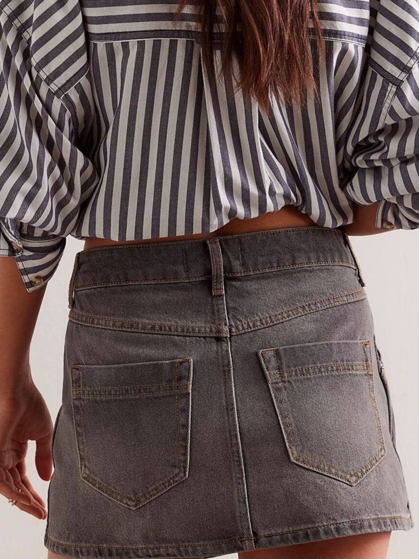 Asymmetrical Button Front Denim Skort