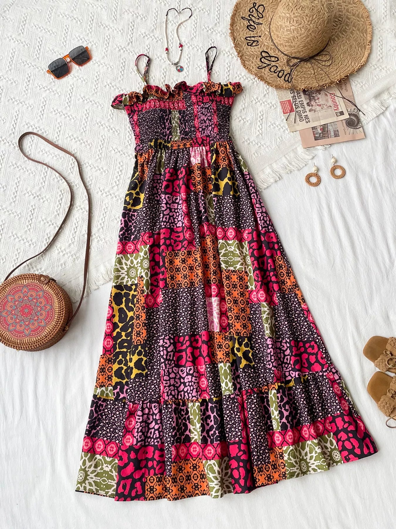 Smocked Leopard Print Cami Dress