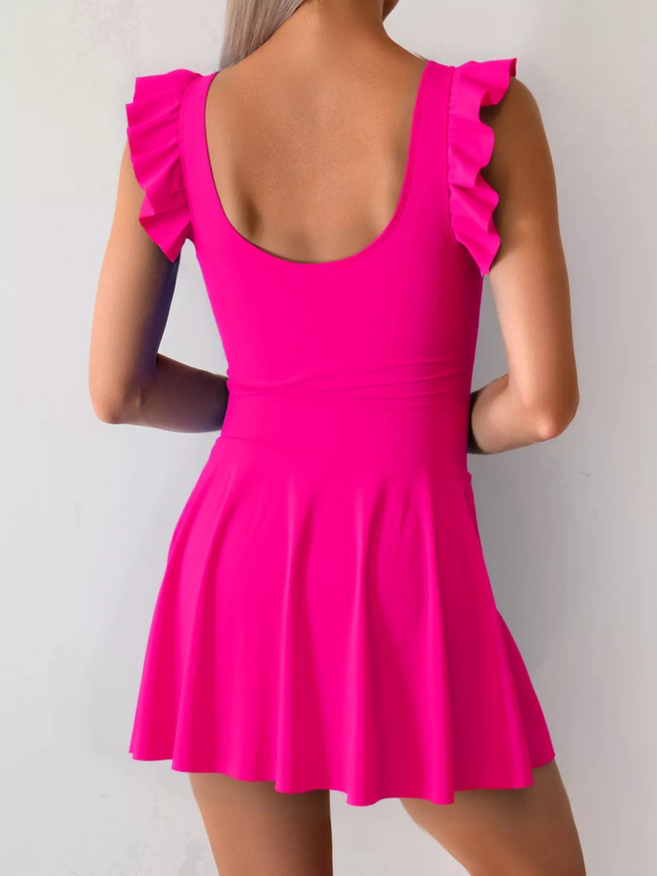 Ruffled Sleeve One Piece Swim Dress