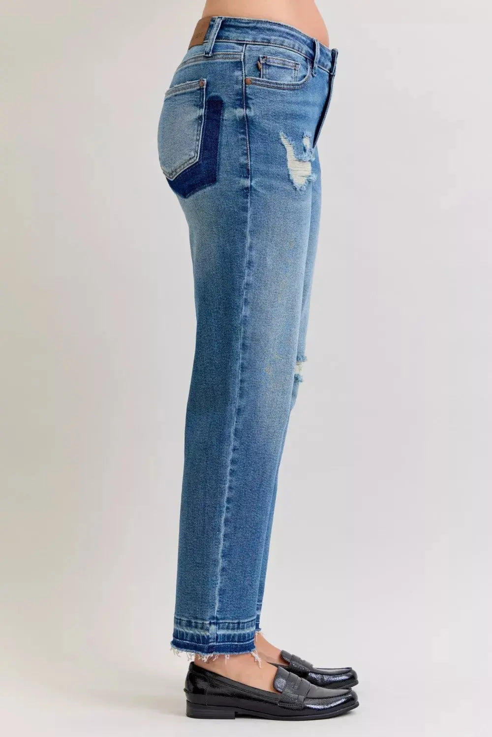 Judy Blue Jeans - Plus Size Mid Rise Boyfriend Destroy Jeans with Release Hem