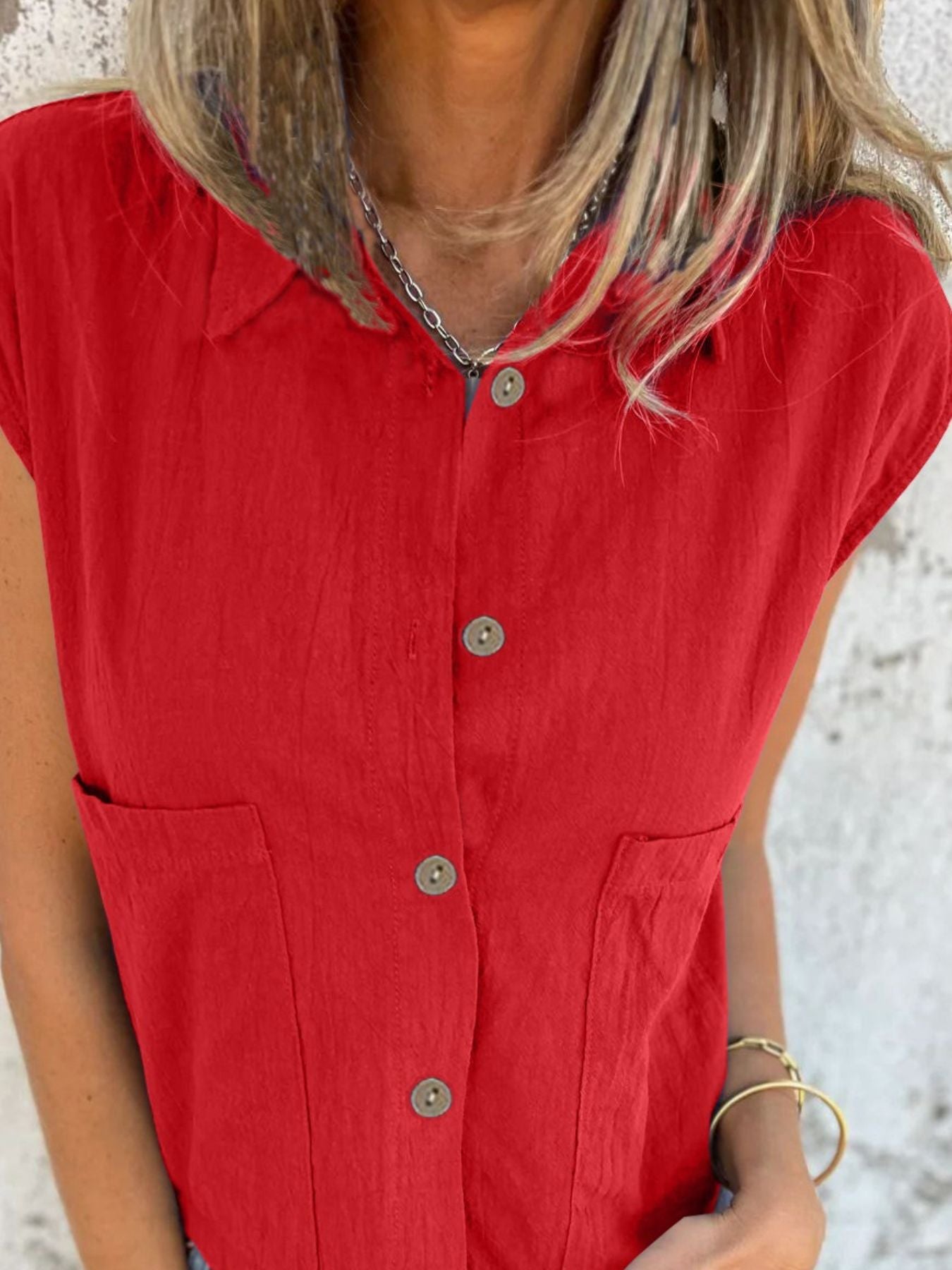 Women's Button Down Cap Sleeve Blouse